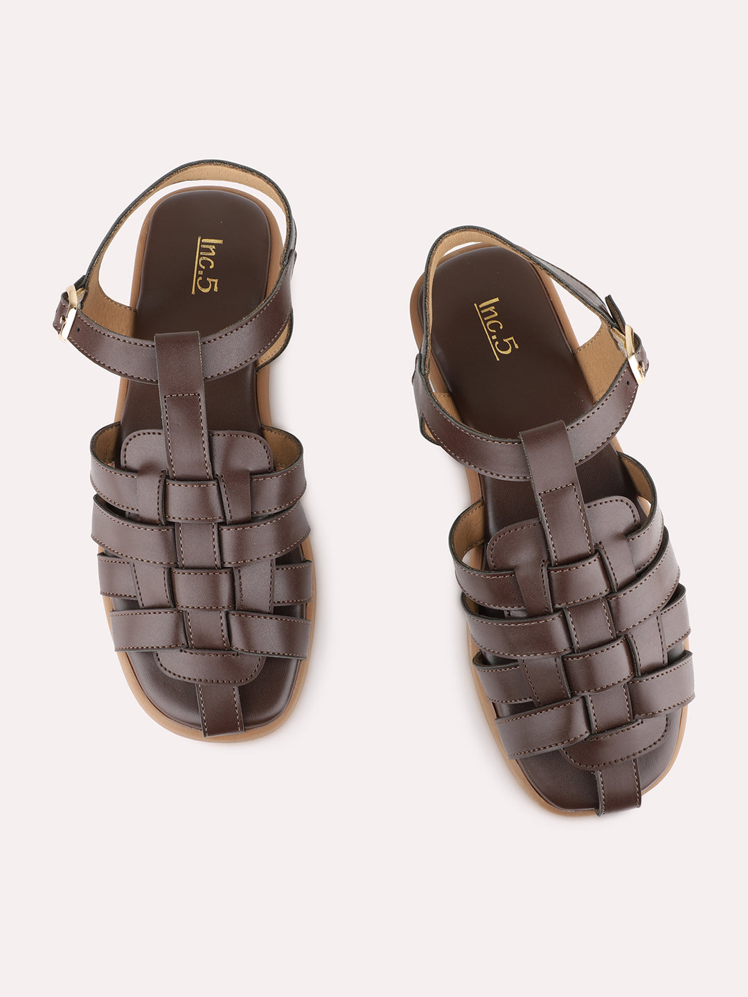 Womens Brown Casual Striped Round Toe Flats