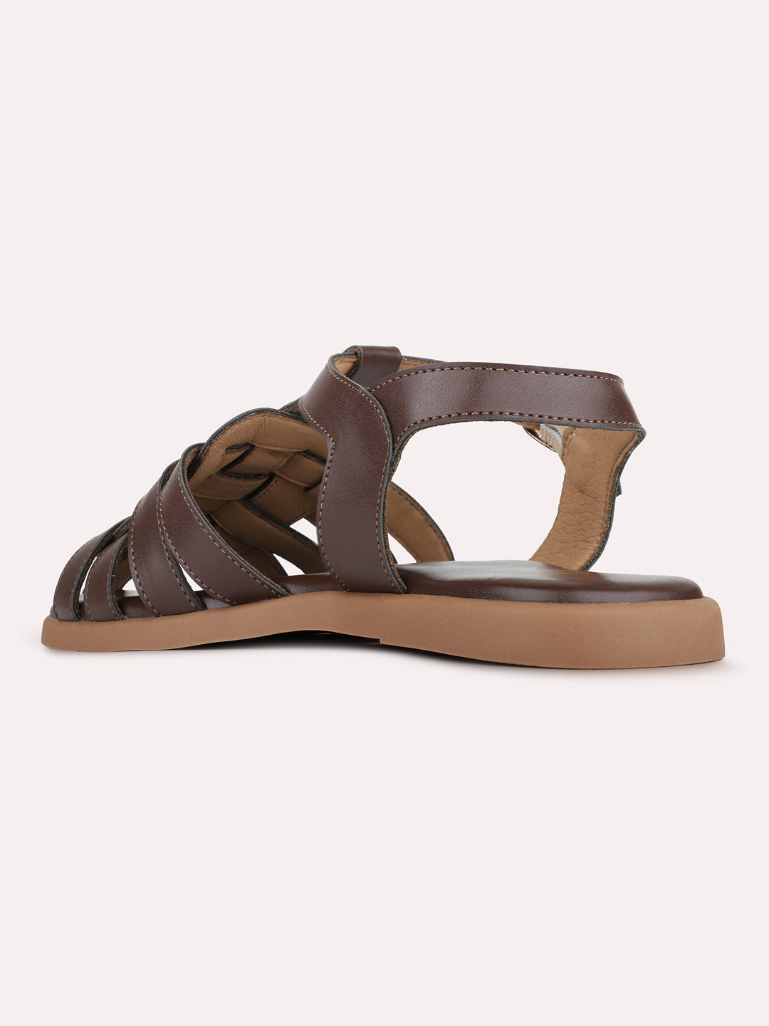 Womens Brown Casual Striped Round Toe Flats
