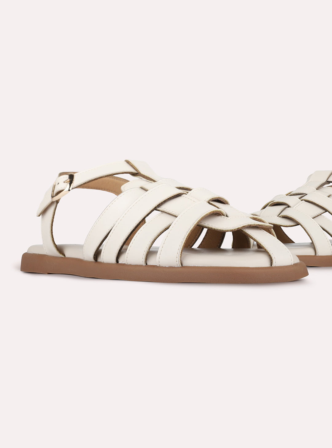 Womens Cream Casual Striped Round Toe Flats