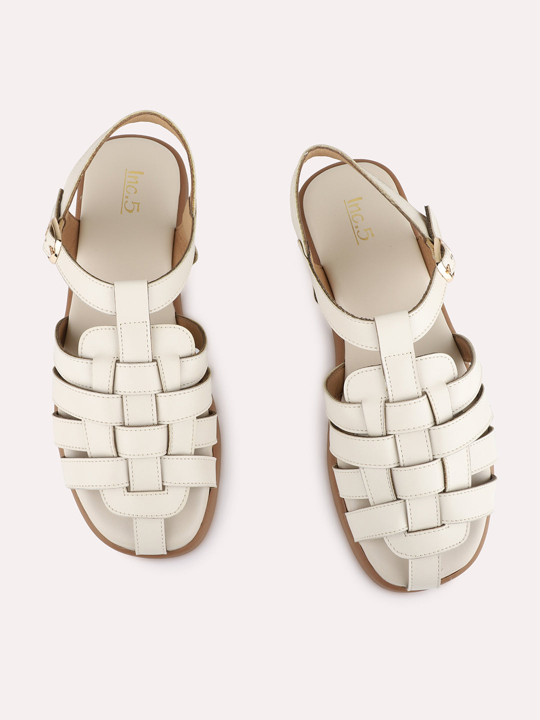 Womens Cream Casual Striped Round Toe Flats