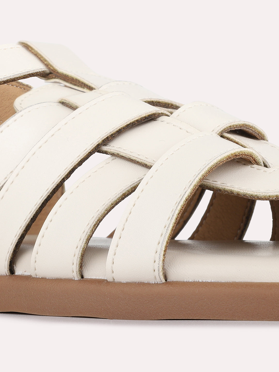 Womens Cream Casual Striped Round Toe Flats