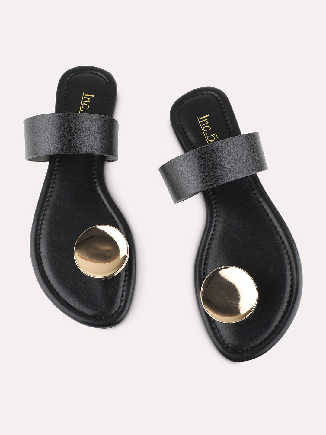 Womens Black Casual Solid One Toe Slip-On Flats