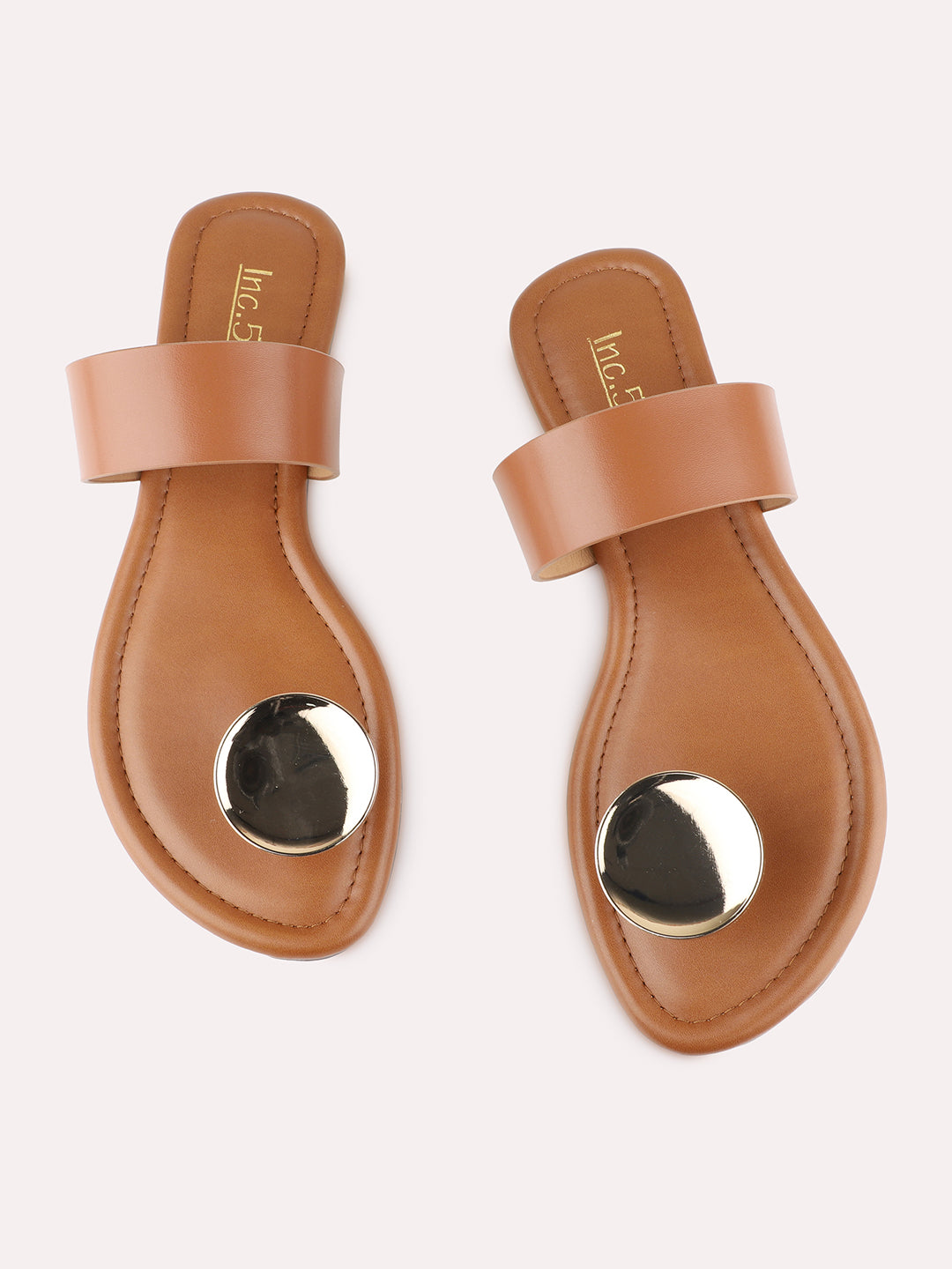 Womens Tan Casual Solid One Toe Slip-On Flats