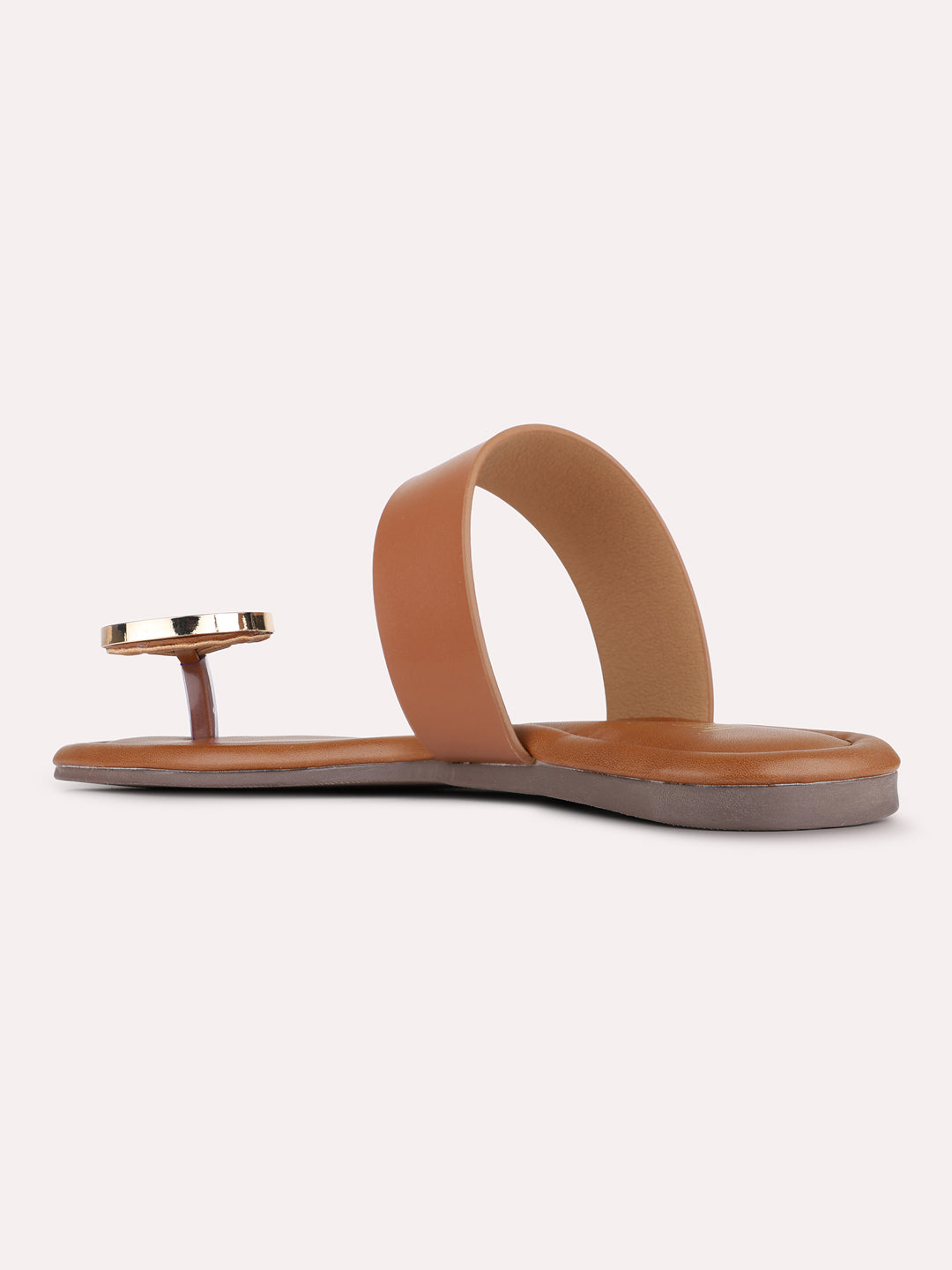 Womens Tan Casual Solid One Toe Slip-On Flats