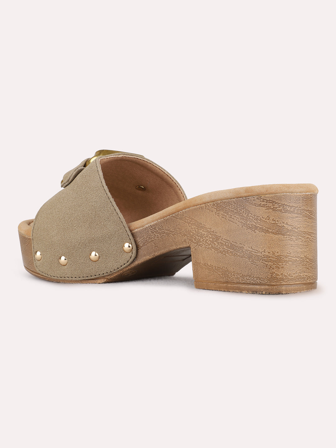 Womens Green Casual Solid Round Toe Block Heels