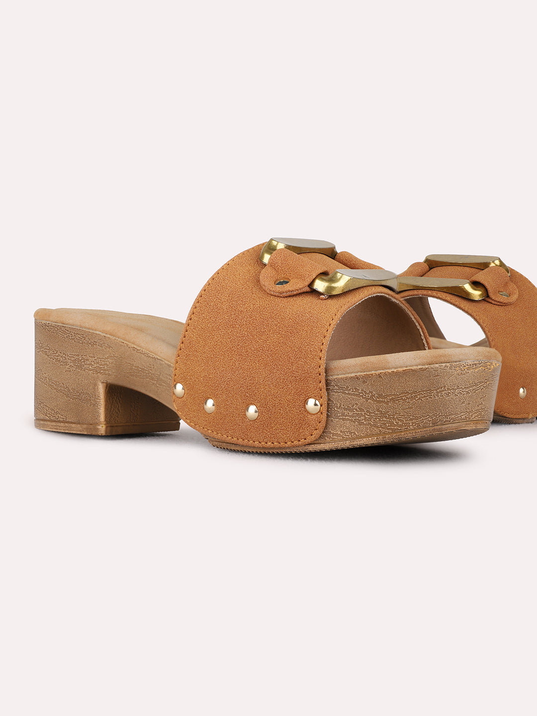 Womens Tan Casual Printed Round Toe Platform Heels