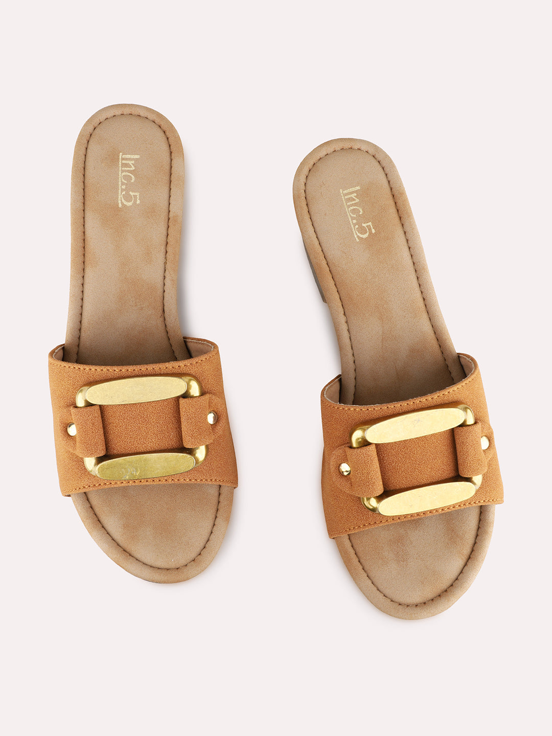 Womens Tan Casual Printed Round Toe Platform Heels