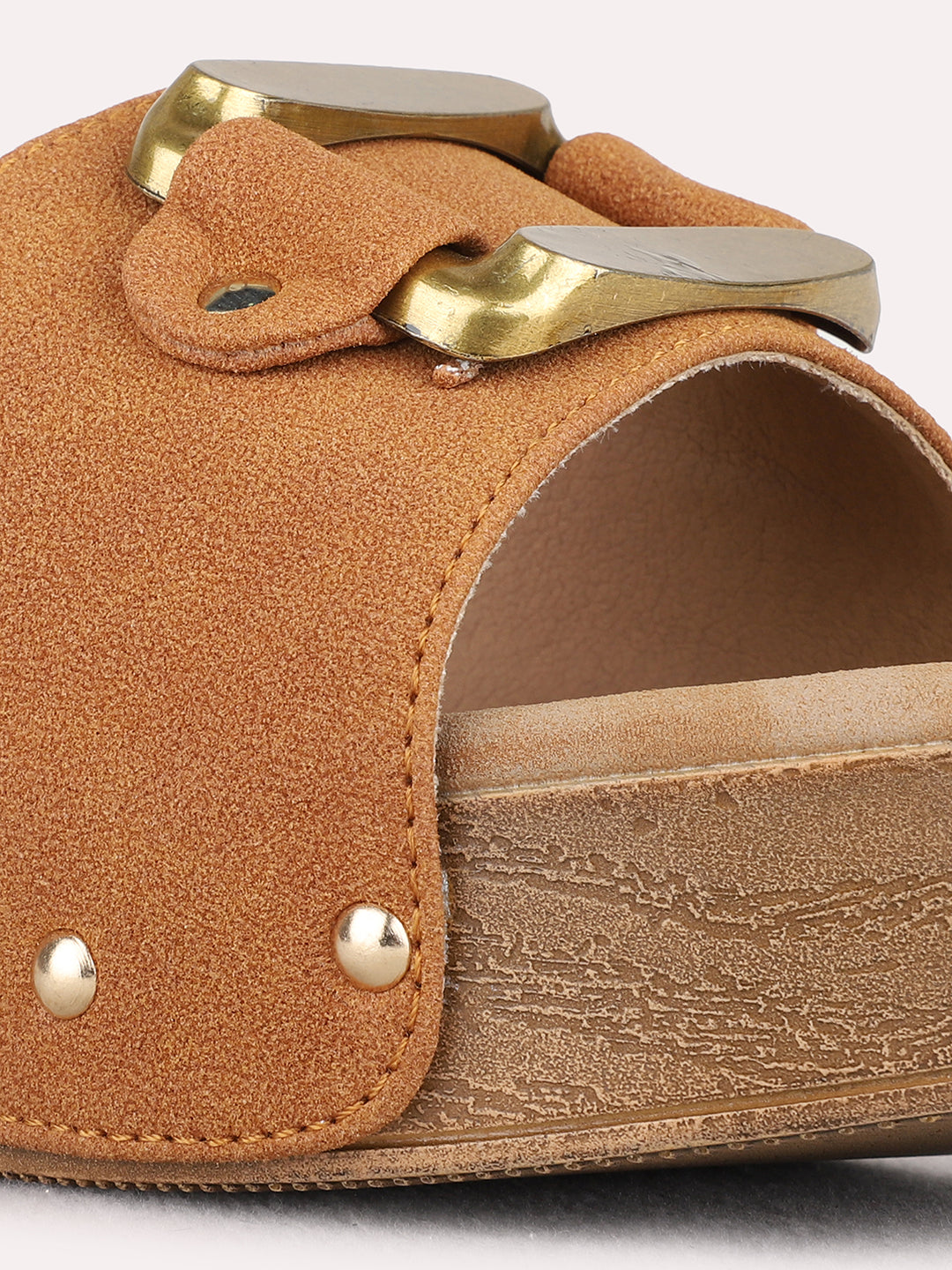 Womens Tan Casual Printed Round Toe Platform Heels
