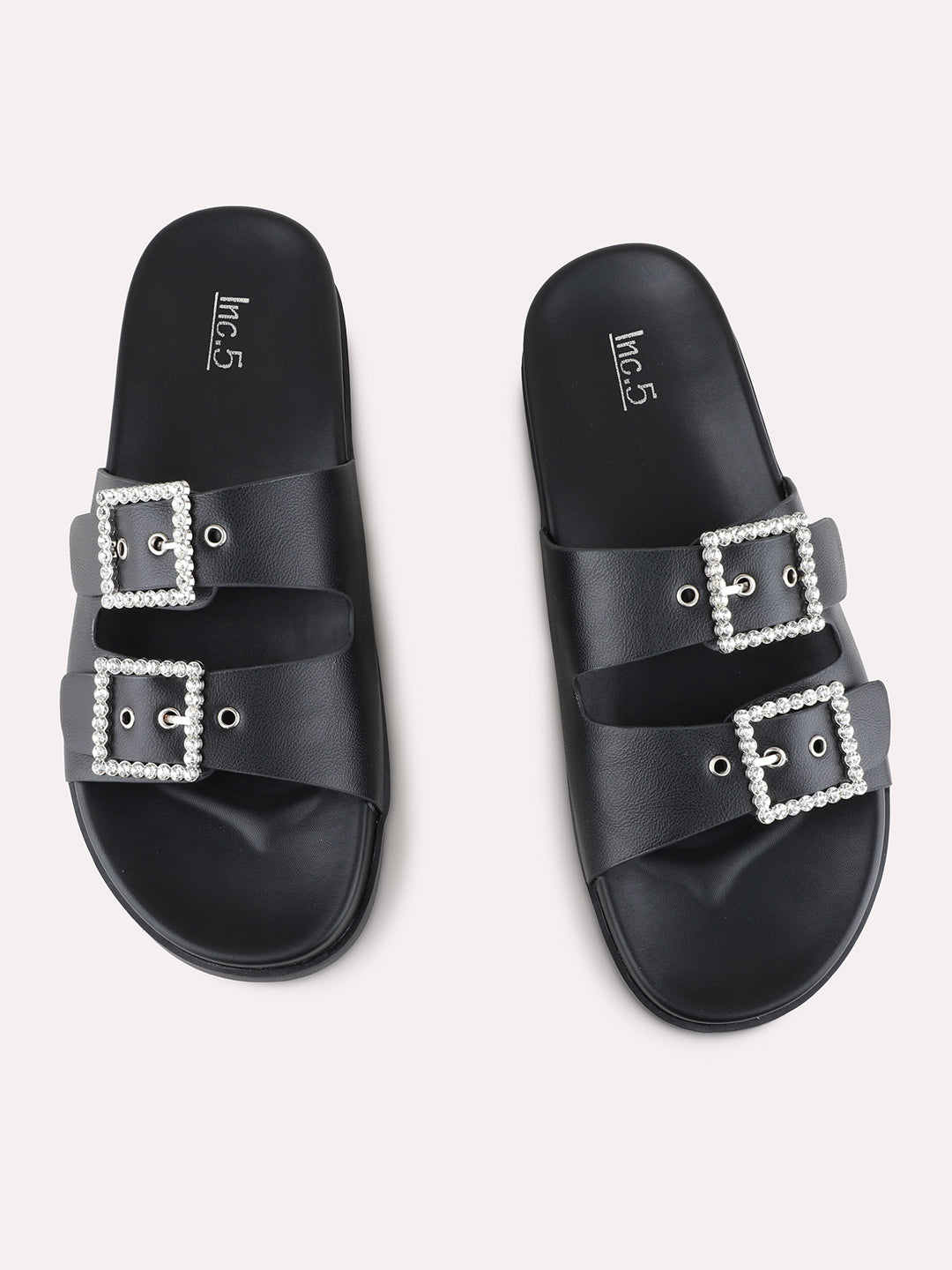Womens Black Casual Solid Open Toe Flat Slip-Ons