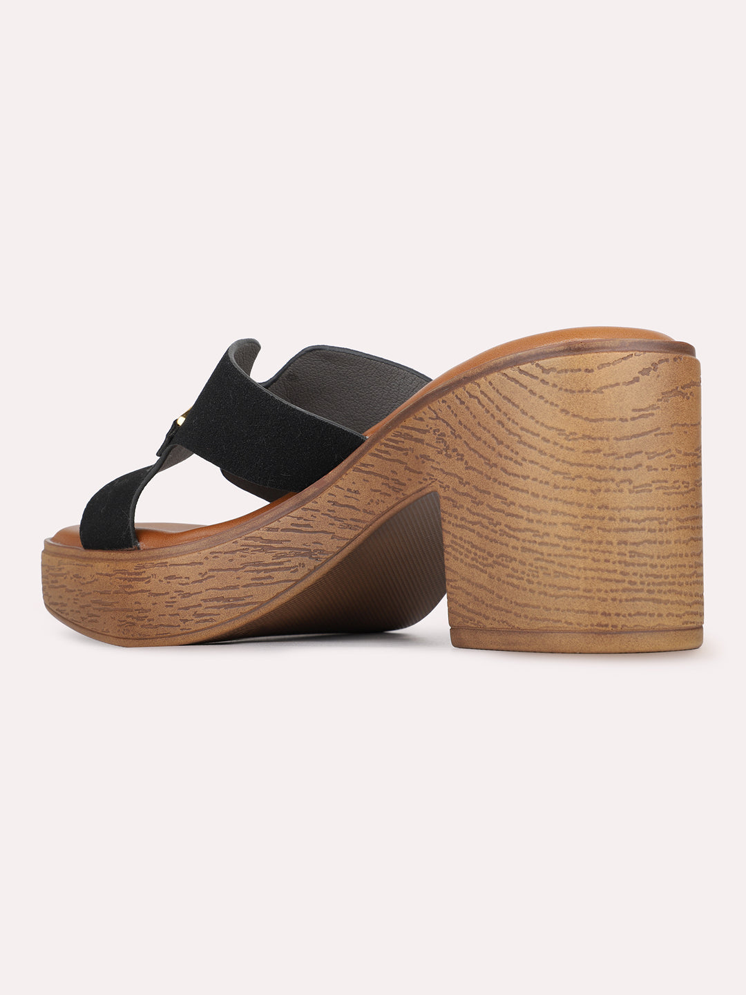 Womens Black Casual Solid Pattern Square Toe Platform Heels