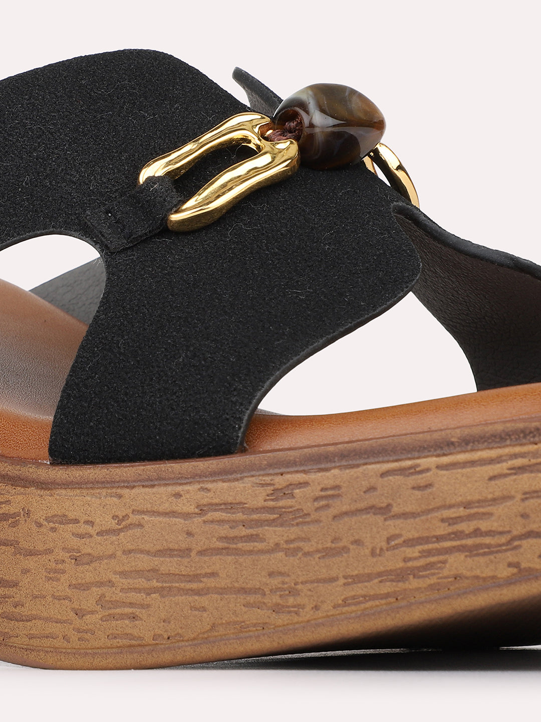 Womens Black Casual Solid Pattern Square Toe Platform Heels
