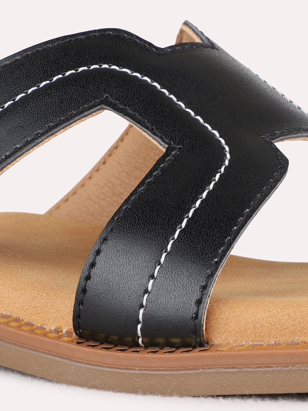 Womens Black Casual Solid Open Toe Flat Slip-Ons