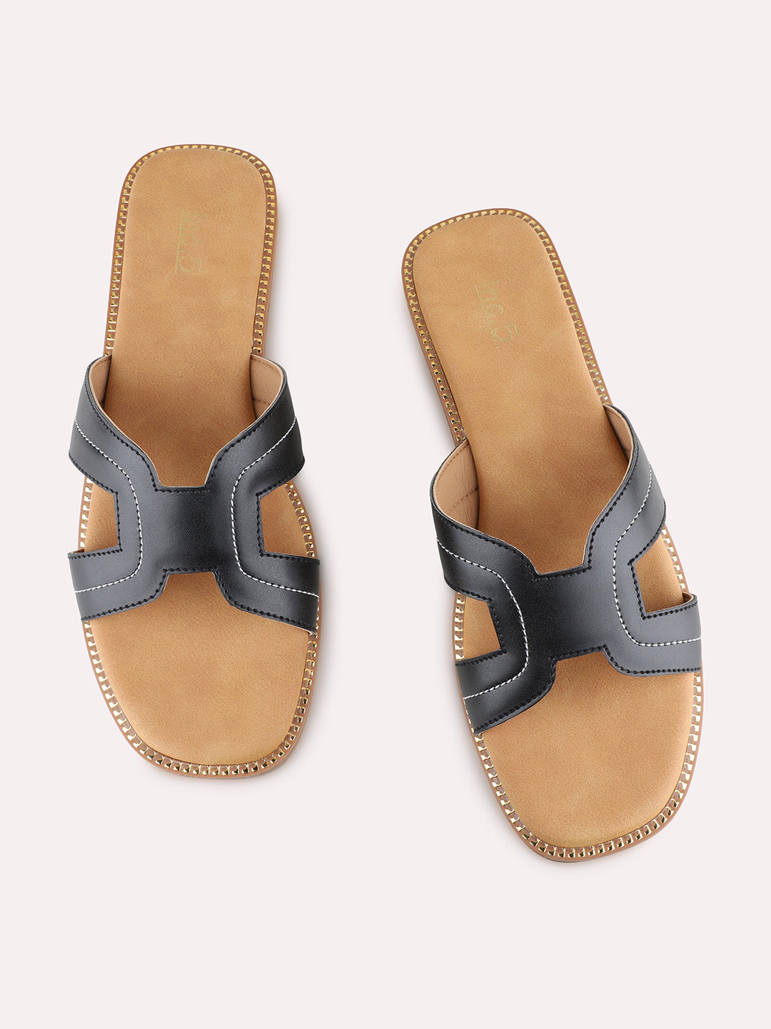 Womens Black Casual Solid Open Toe Flat Slip-Ons