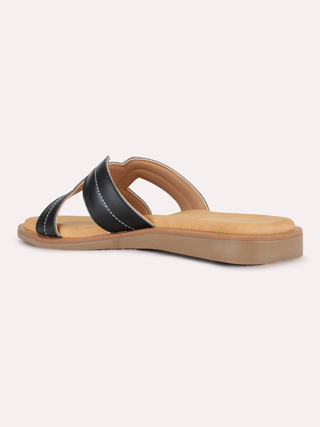 Womens Black Casual Solid Open Toe Flat Slip-Ons