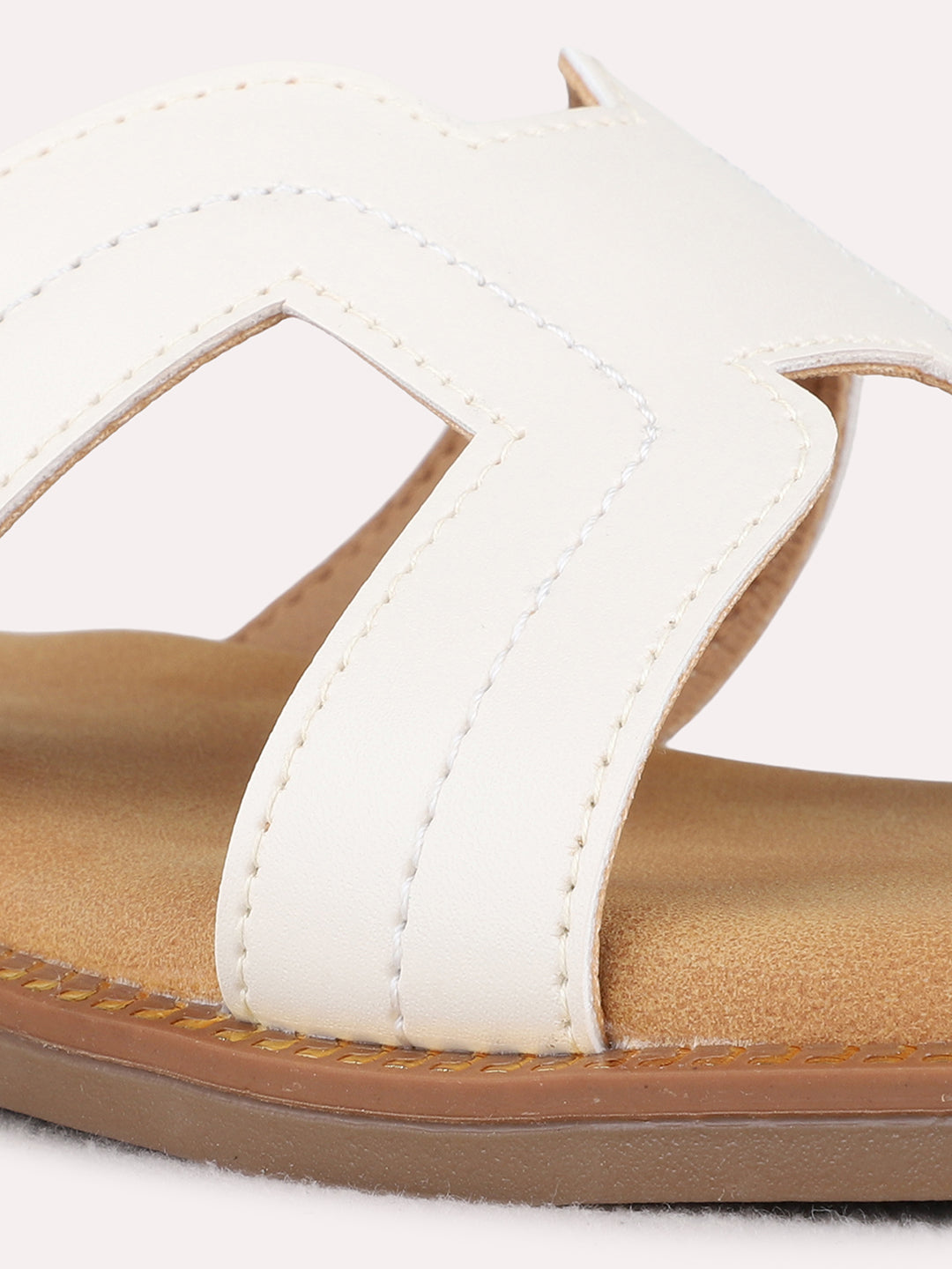 Womens Cream Casual Solid Open Toe Flat Slip-Ons