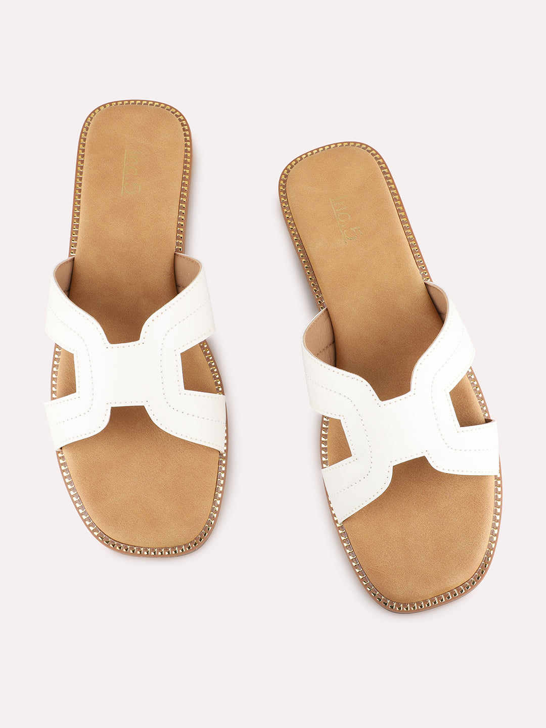 Womens Cream Casual Solid Open Toe Flat Slip-Ons