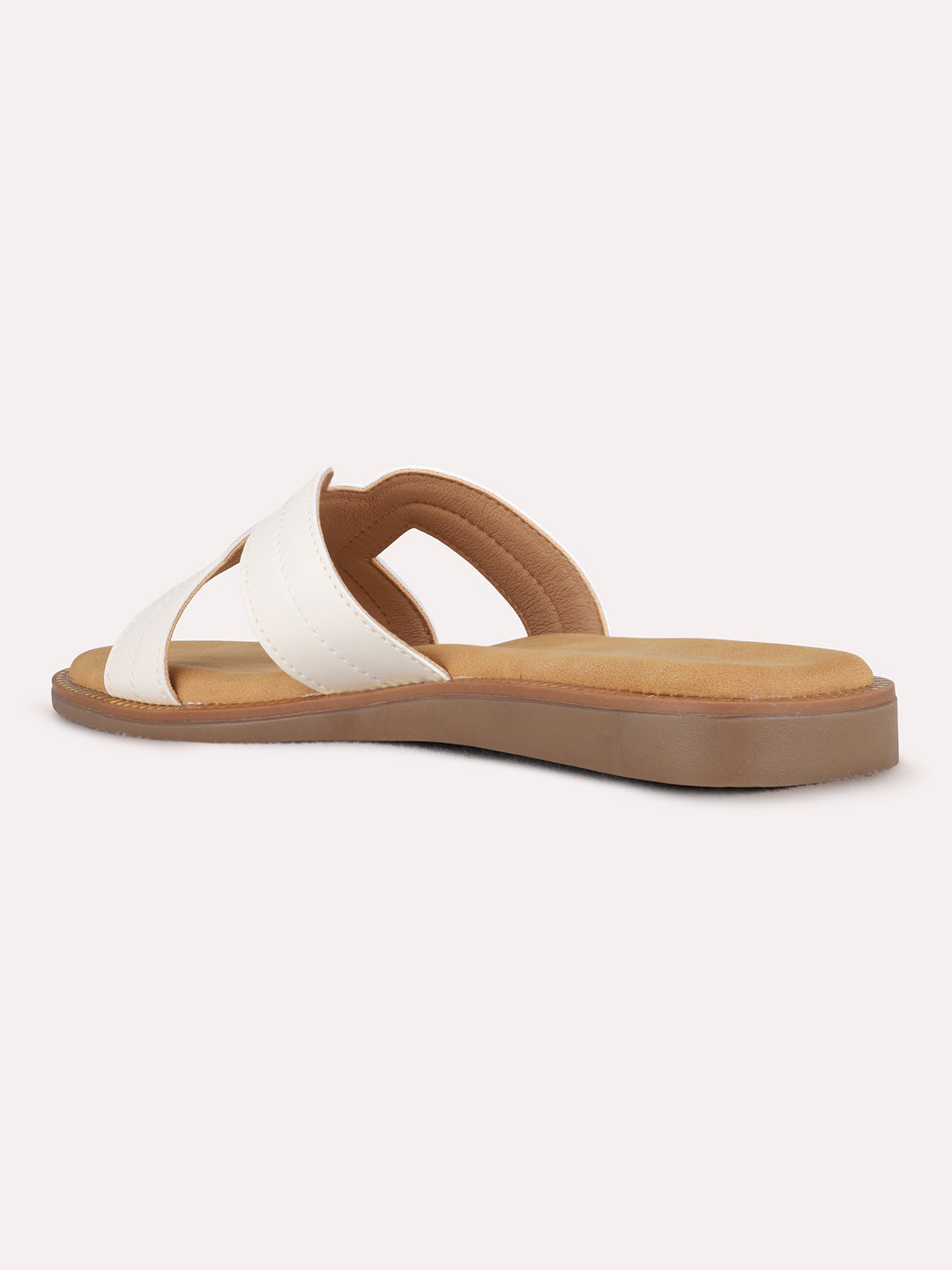 Womens Cream Casual Solid Open Toe Flat Slip-Ons