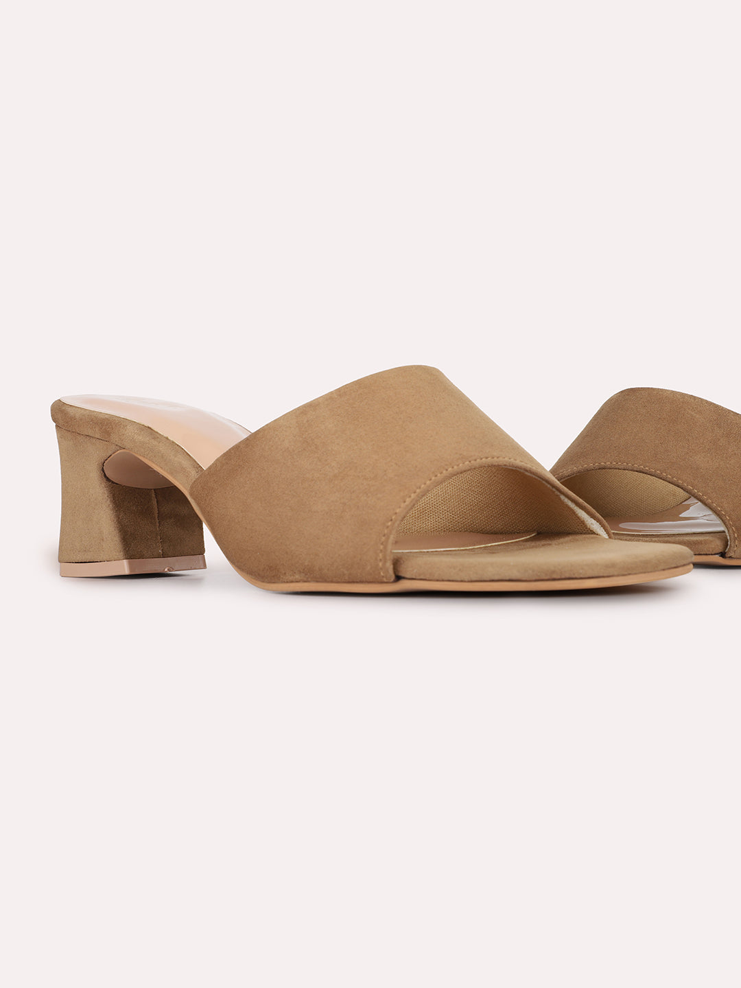 Womens Brown Party Wear Solid Pattern Square Toe Block Heels