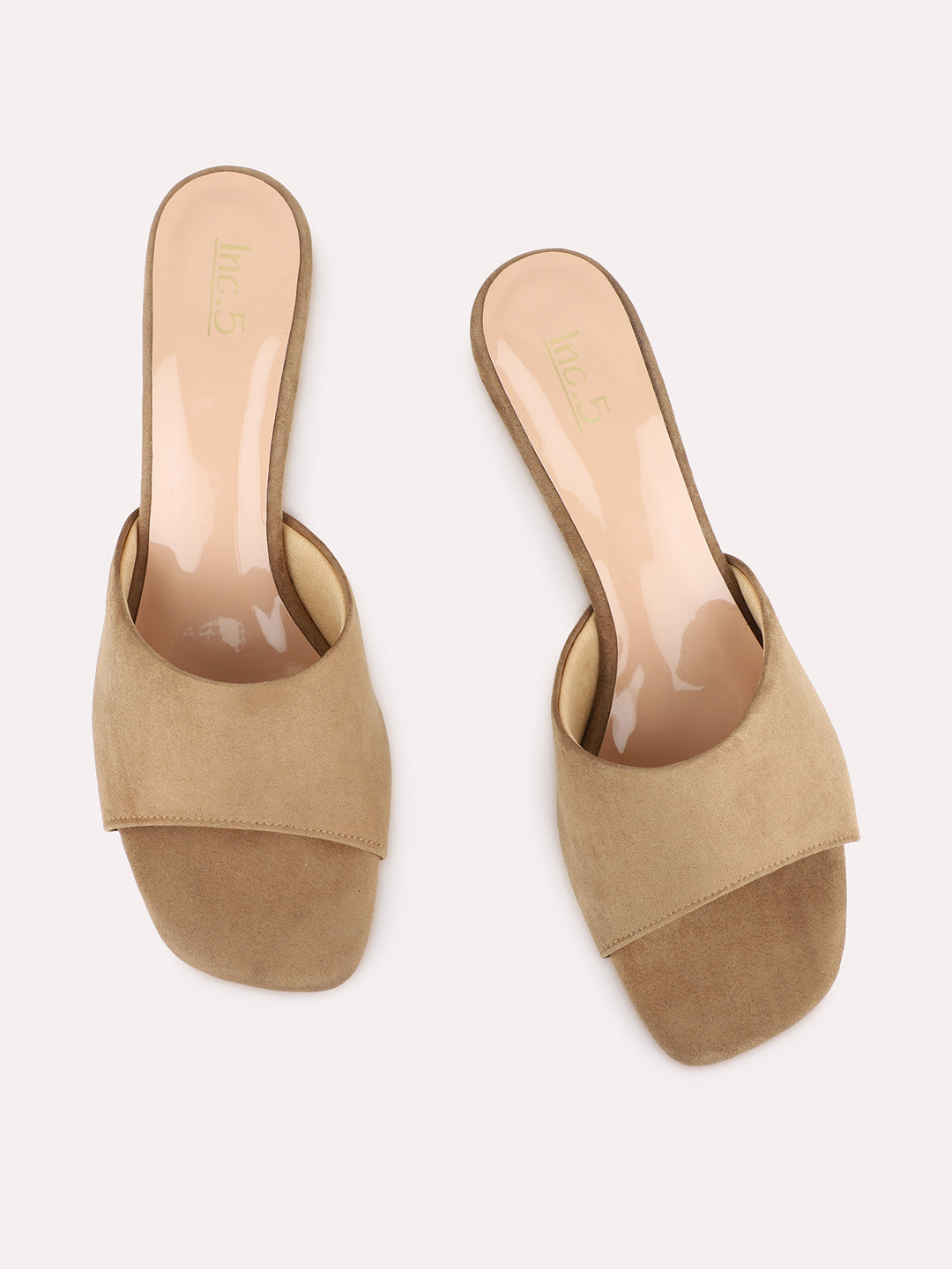 Womens Brown Party Wear Solid Pattern Square Toe Block Heels