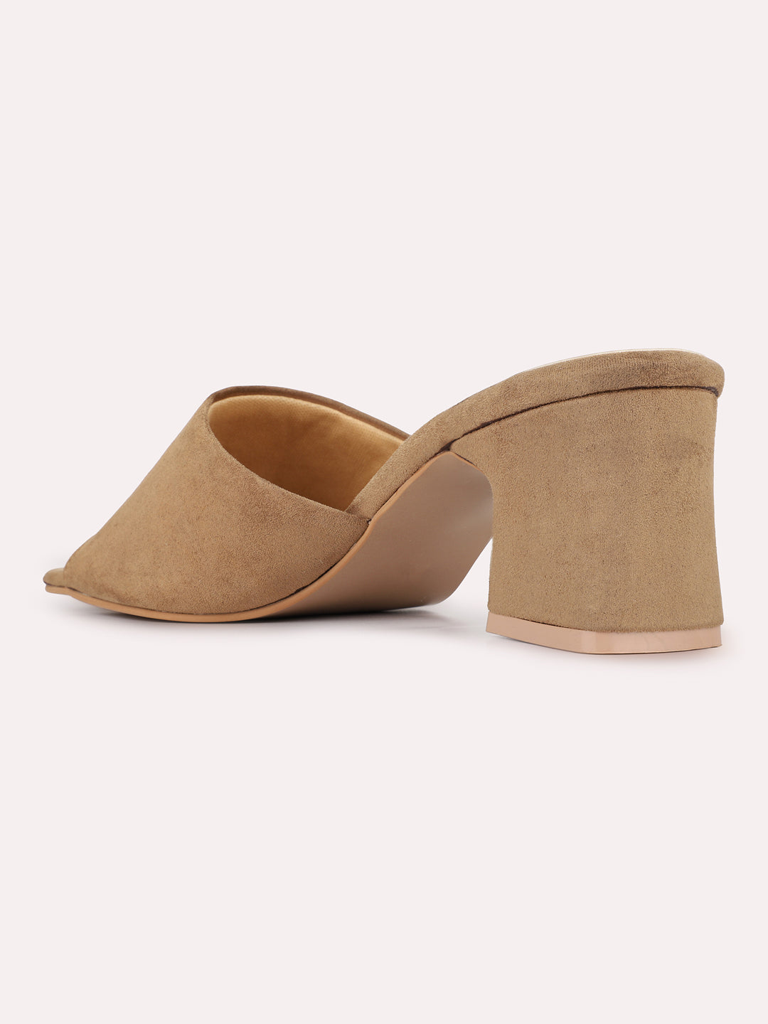 Womens Brown Party Wear Solid Pattern Square Toe Block Heels