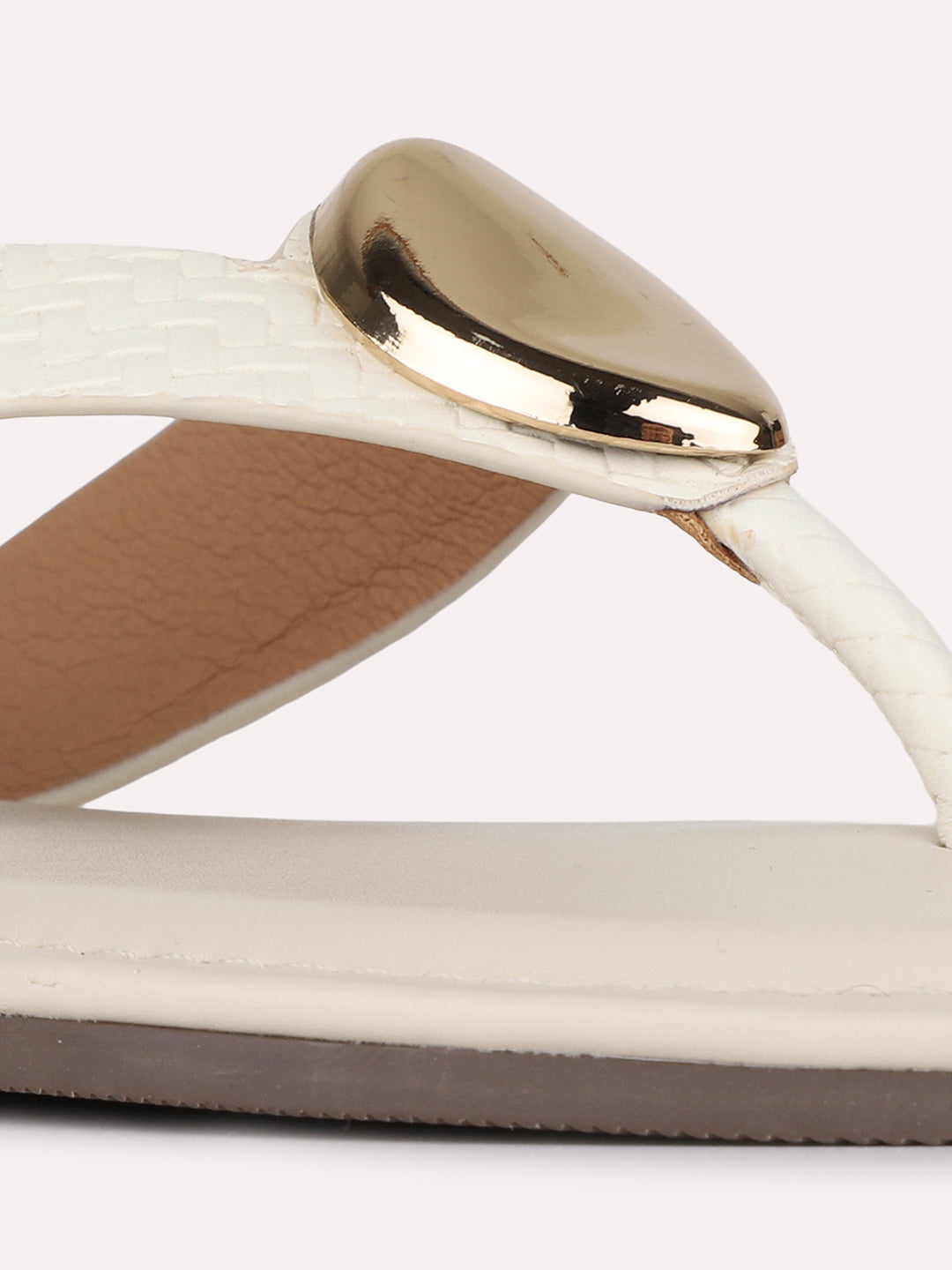 Womens Cream Casual Pattern Solid T-Strap Slip-On Flats