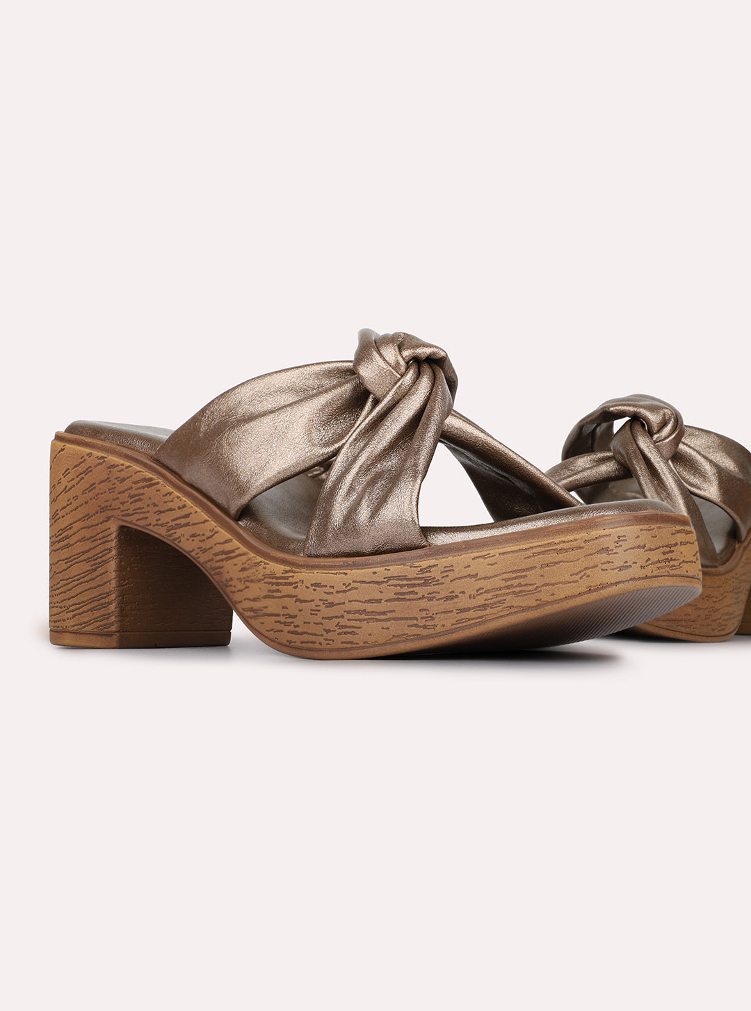 Womens Golden Casual Solid Pattern Round Toe Platform Heels