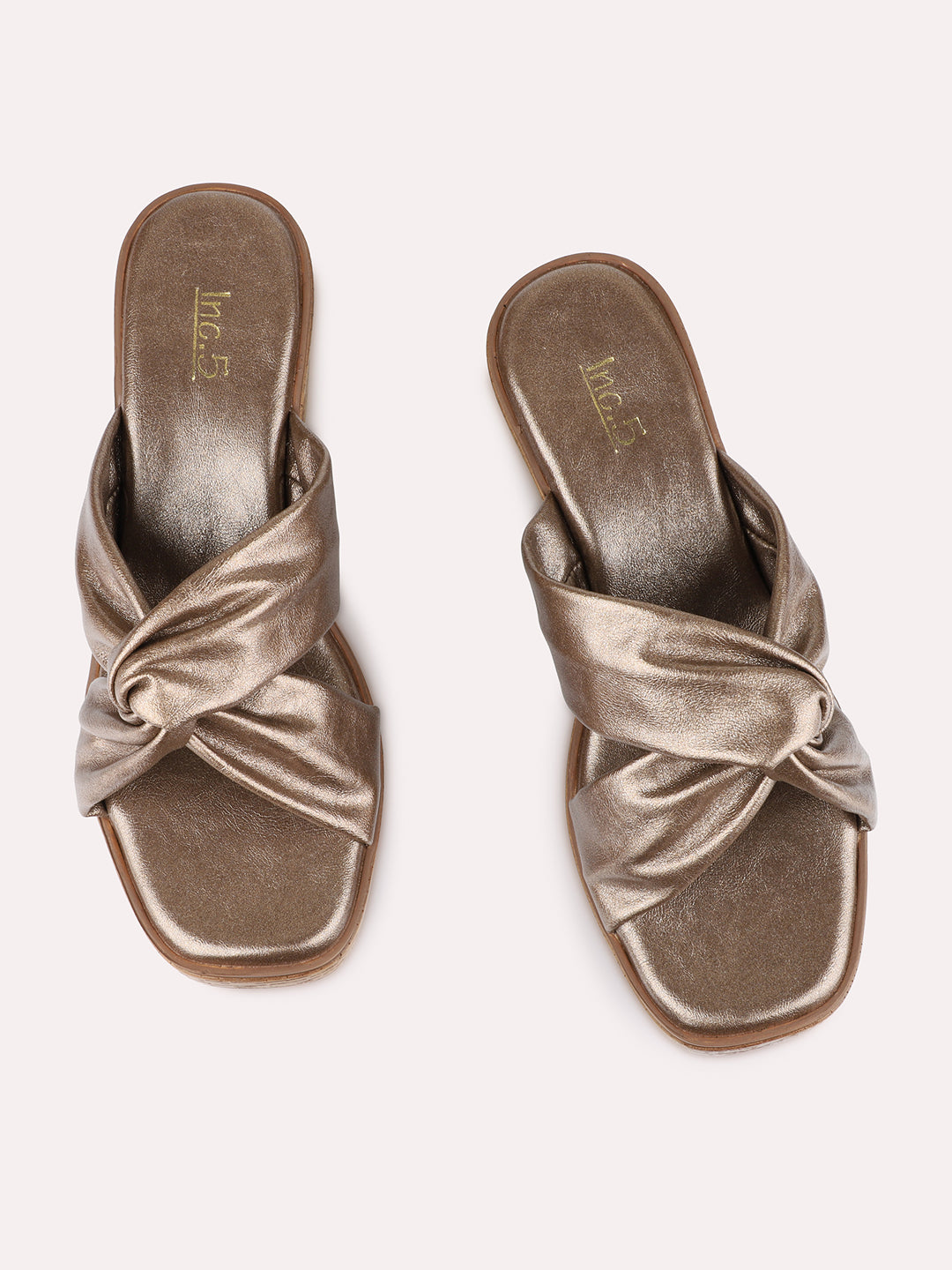 Womens Golden Casual Solid Pattern Round Toe Platform Heels