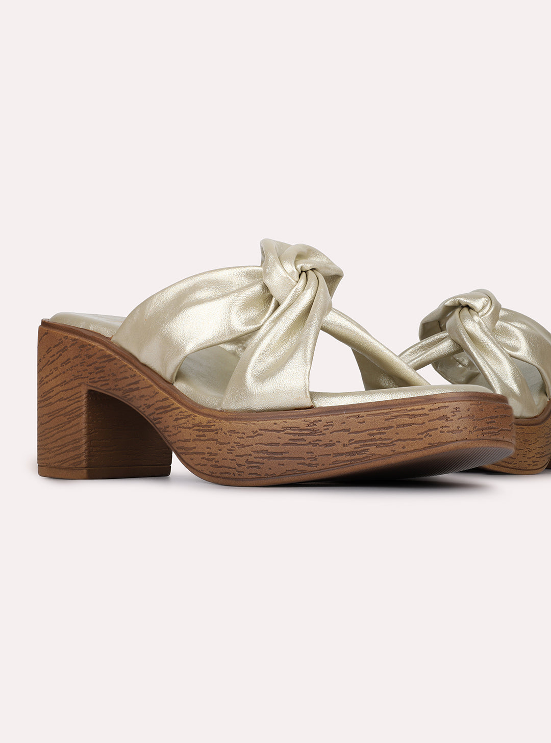 Womens Golden Casual Solid Pattern Round Toe Shape Platform Heels