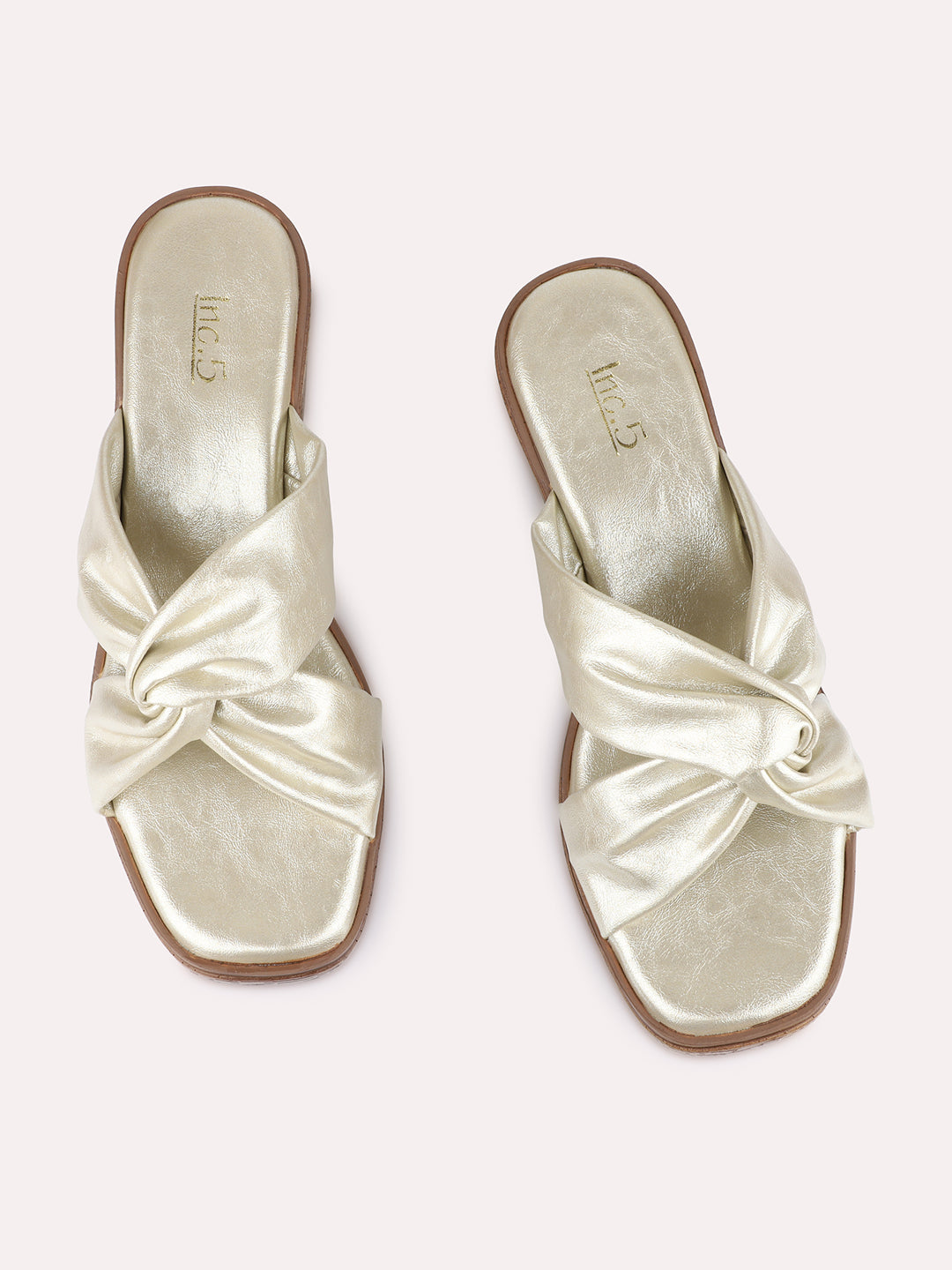 Womens Golden Casual Solid Pattern Round Toe Shape Platform Heels