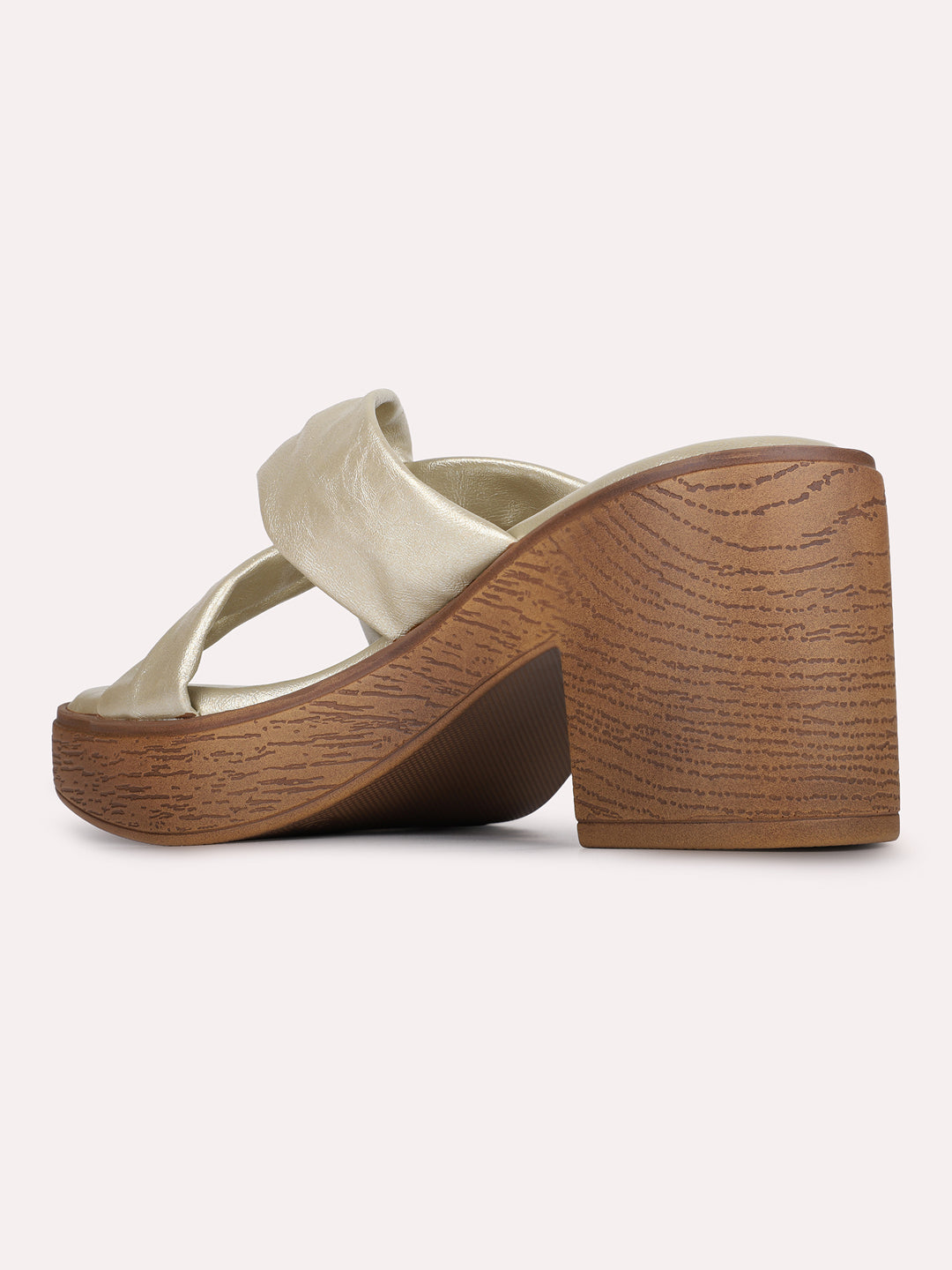 Womens Golden Casual Solid Pattern Round Toe Shape Platform Heels