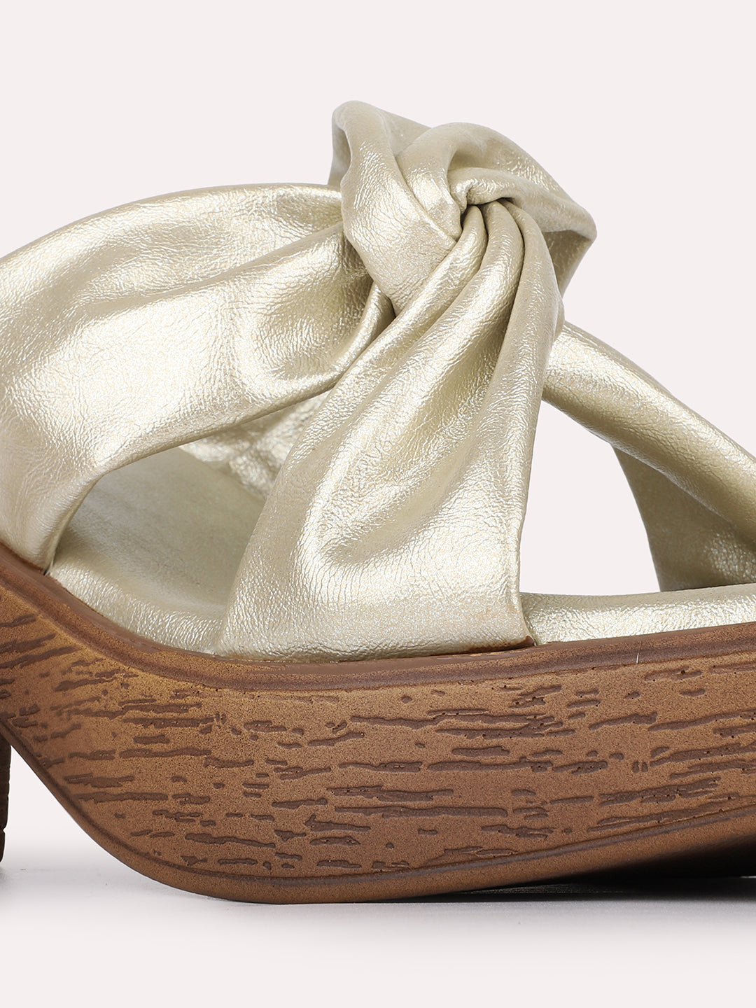 Womens Golden Casual Solid Pattern Round Toe Shape Platform Heels