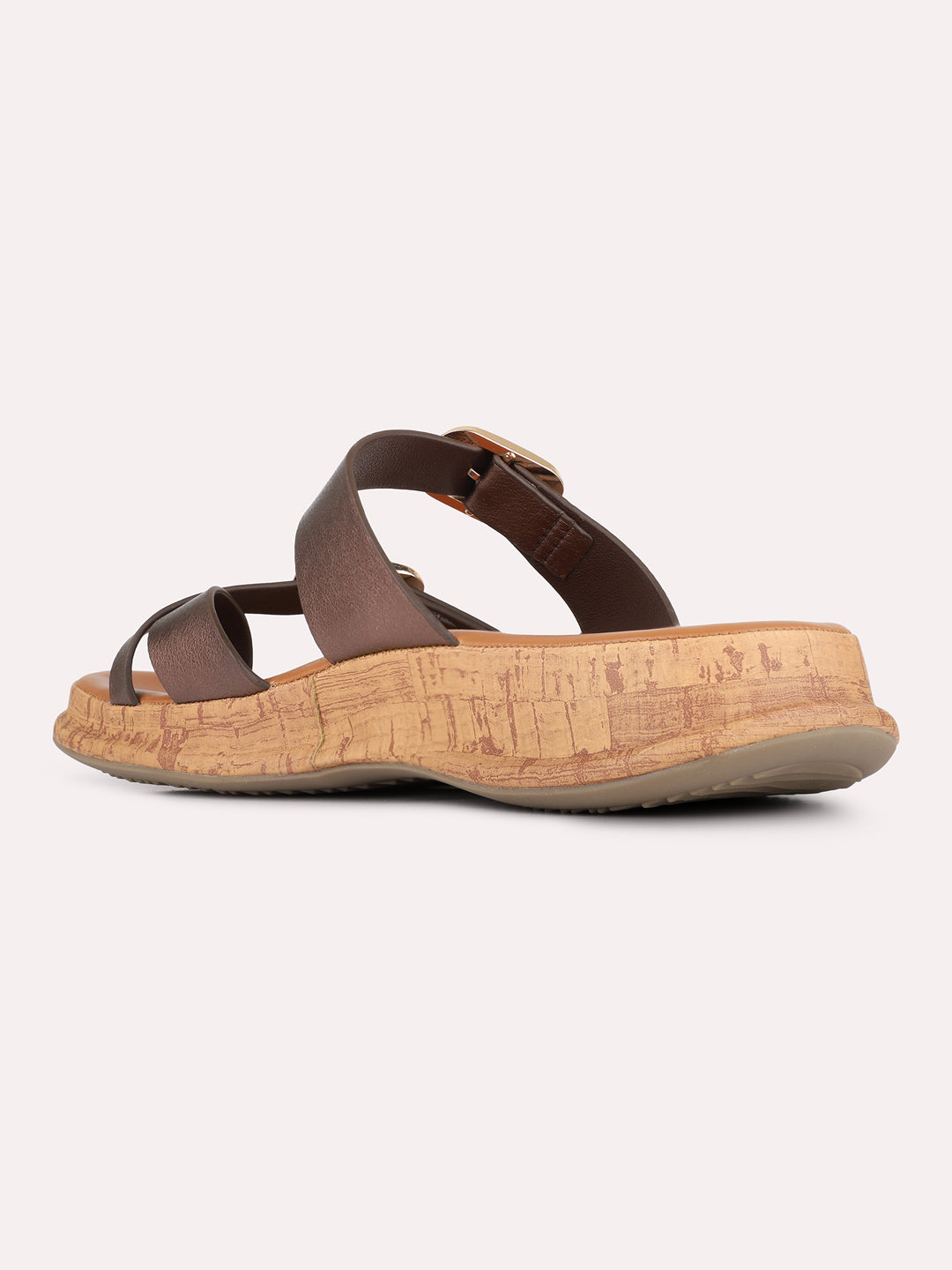 Womens Bronze Casual Solid Pattern Open Toe Slip-On Flats