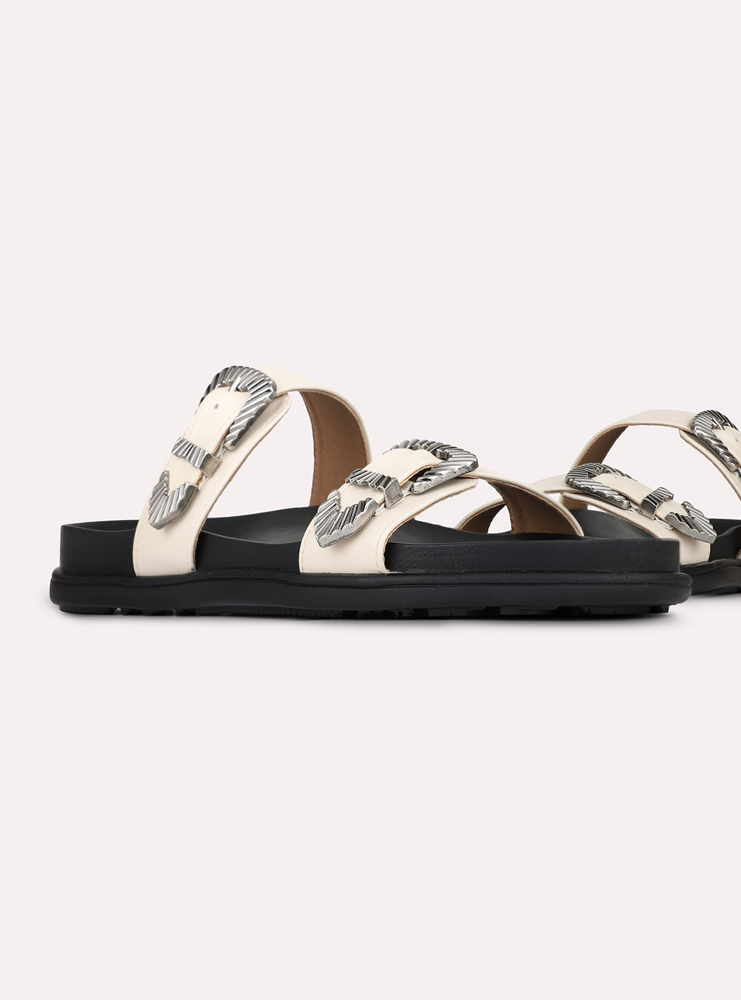 Womens Cream Casual Solid Round Toe Flat Slip-Ons