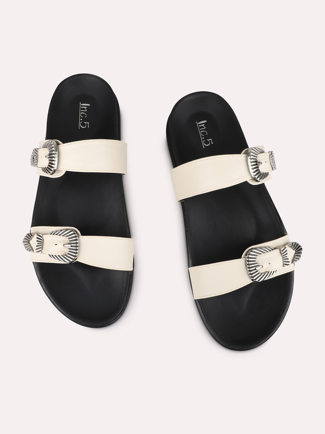 Womens Cream Casual Solid Round Toe Flat Slip-Ons