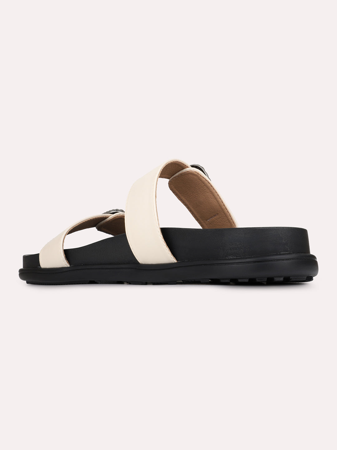 Womens Cream Casual Solid Round Toe Flat Slip-Ons