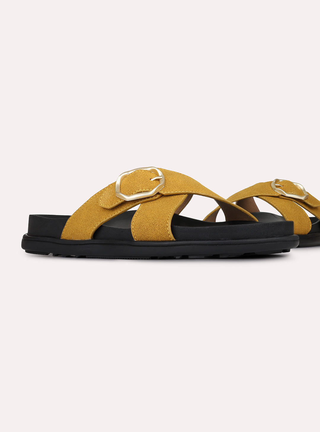 Womens Mustard Casual Solid Open Toe Slip-On Flats