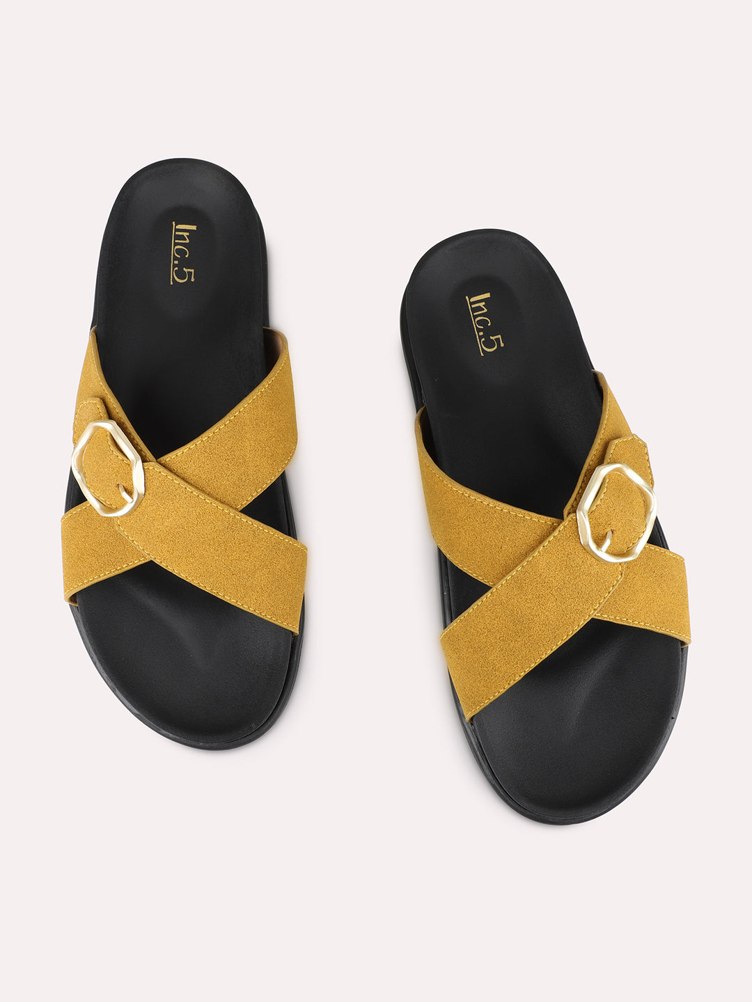 Womens Mustard Casual Solid Open Toe Slip-On Flats
