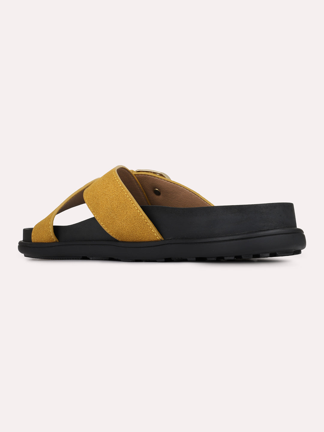Womens Mustard Casual Solid Open Toe Slip-On Flats