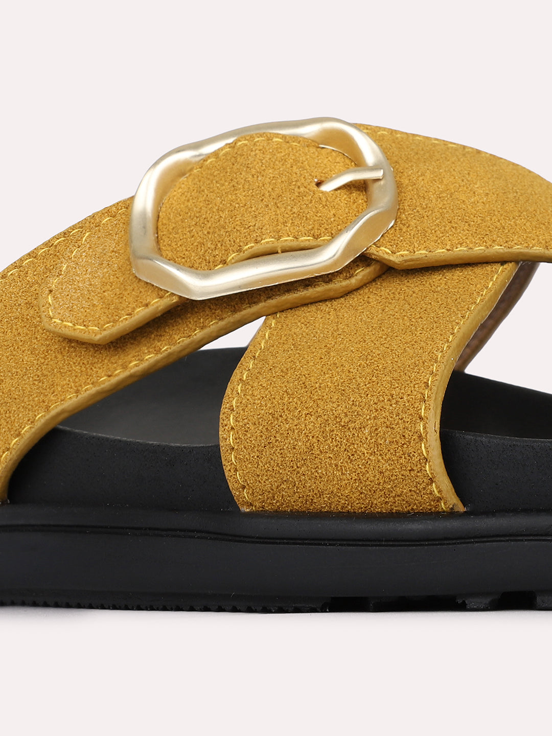 Womens Mustard Casual Solid Open Toe Slip-On Flats