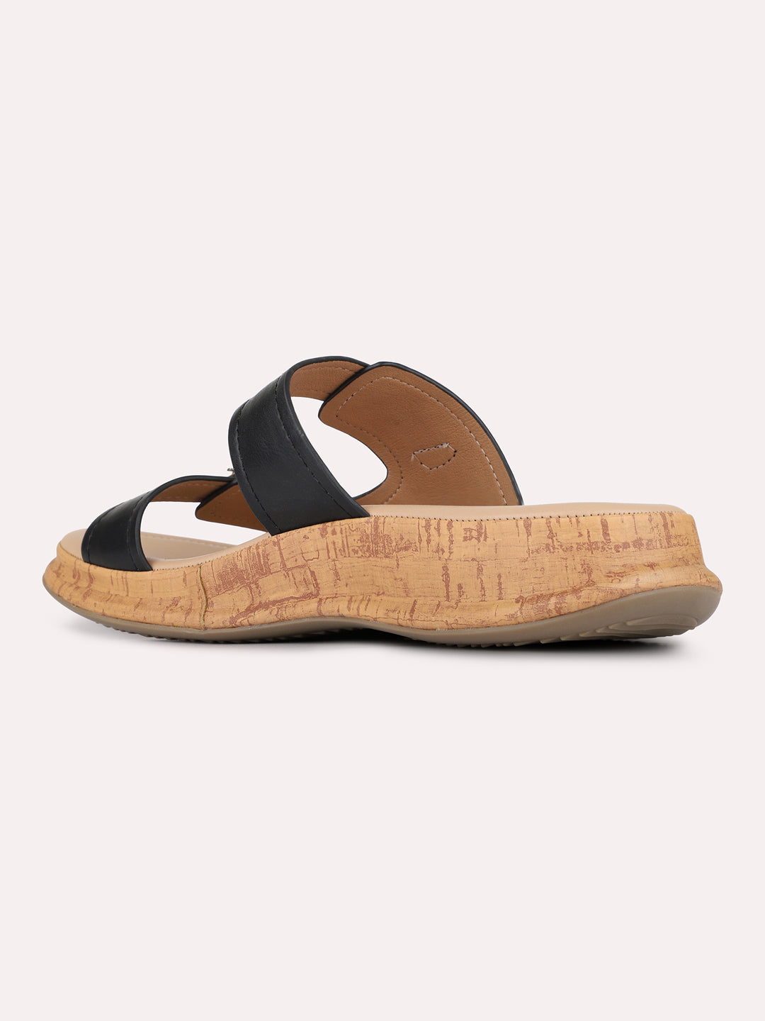 Womens Black Casual Solid Pattern Open Toe Flat Slip-Ons