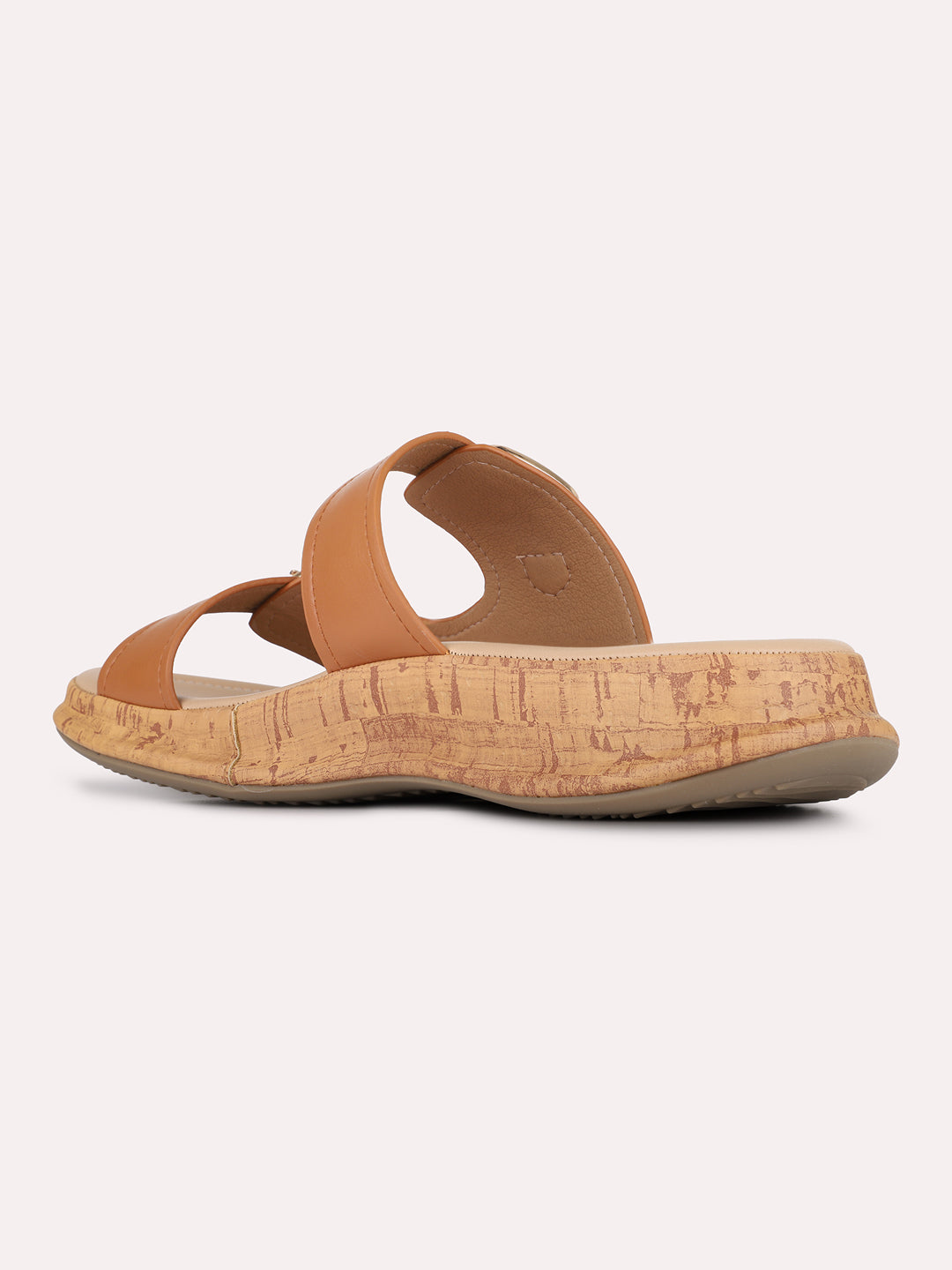 Womens Tan Solid Pattern Casual Open Toe Slip-On Flats