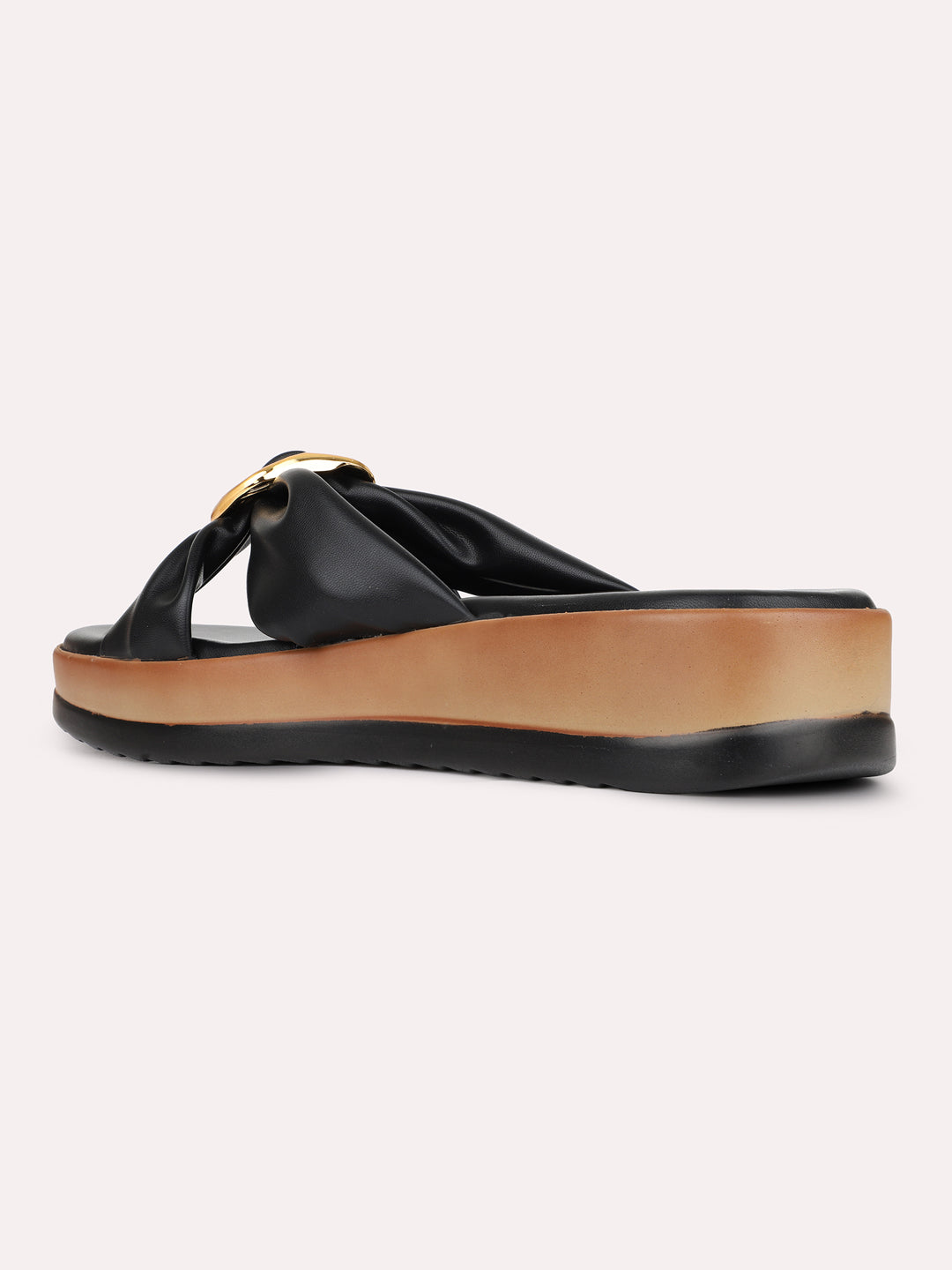 Womens Black Casual Solid Pattern Round Toe Flatform Heels