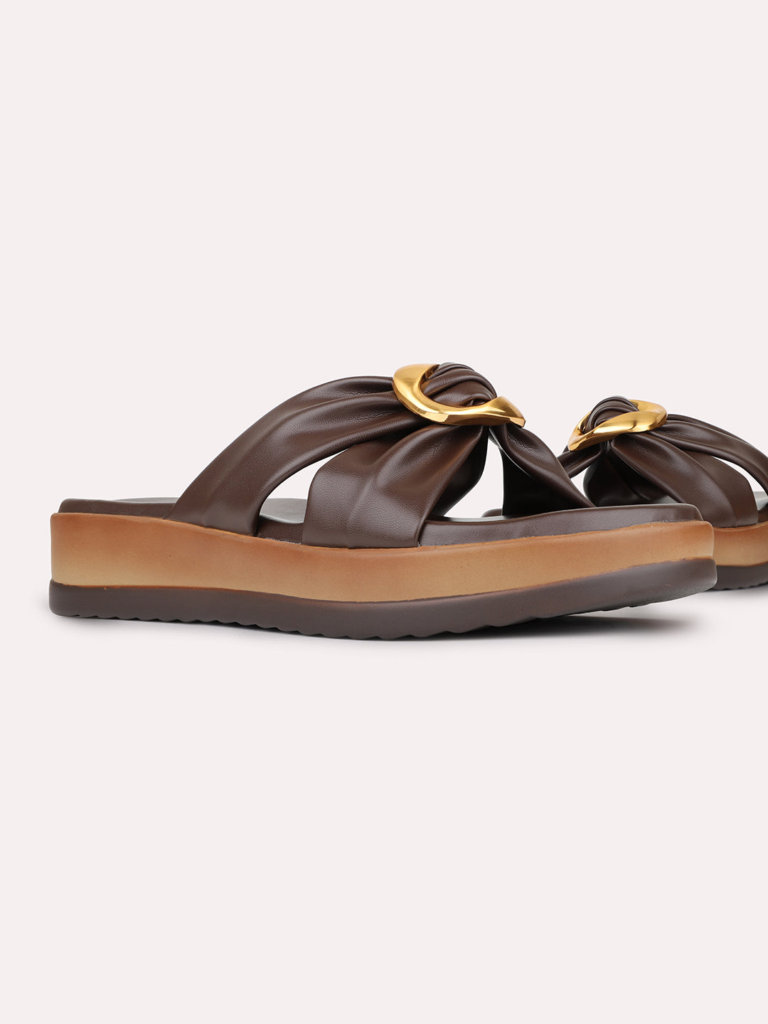 Womens Brown Casual Solid Pattern Round Toe Flatform Heels