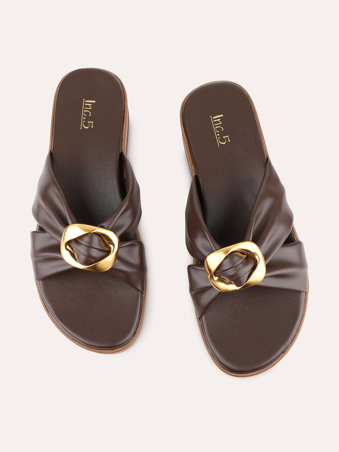 Womens Brown Casual Solid Pattern Round Toe Flatform Heels
