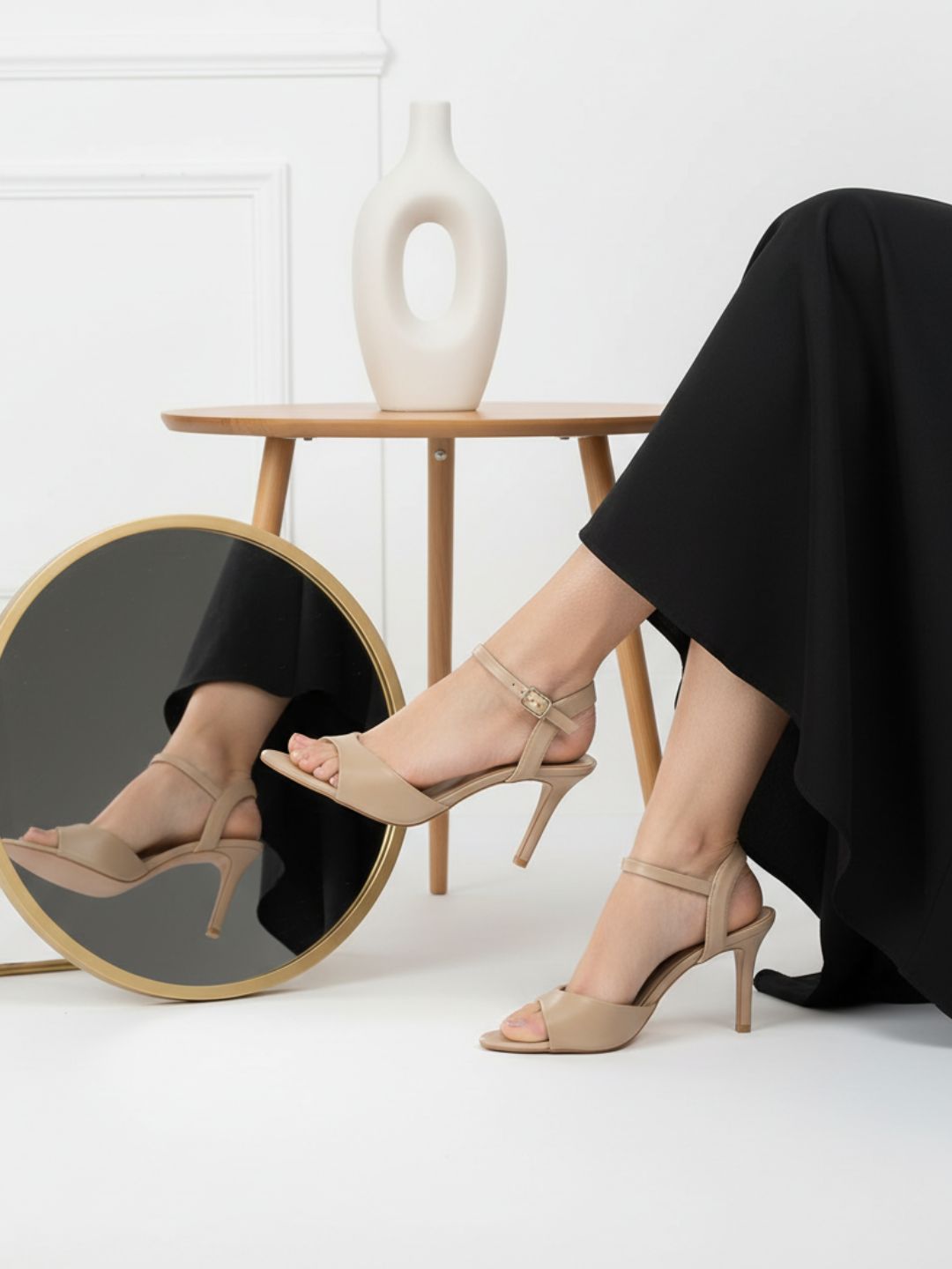 Womens Beige Casual Solid Pattern Square Toe Stiletto Heels