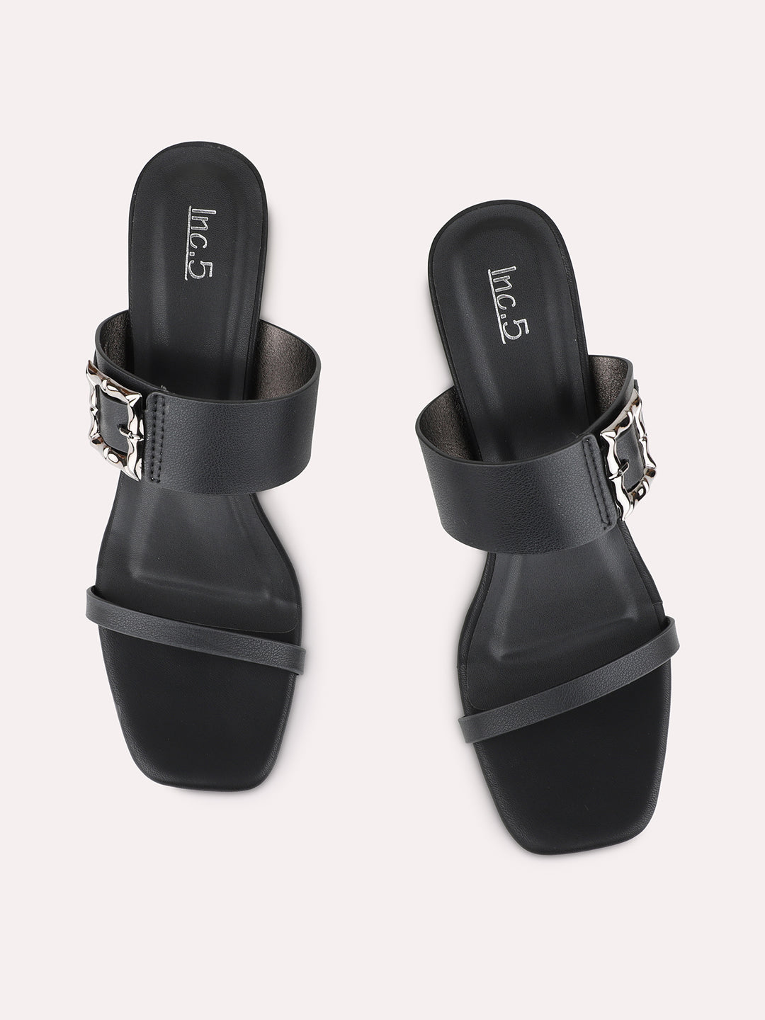 Womens Black Party Wear Embroidered Square Toe Block Heels