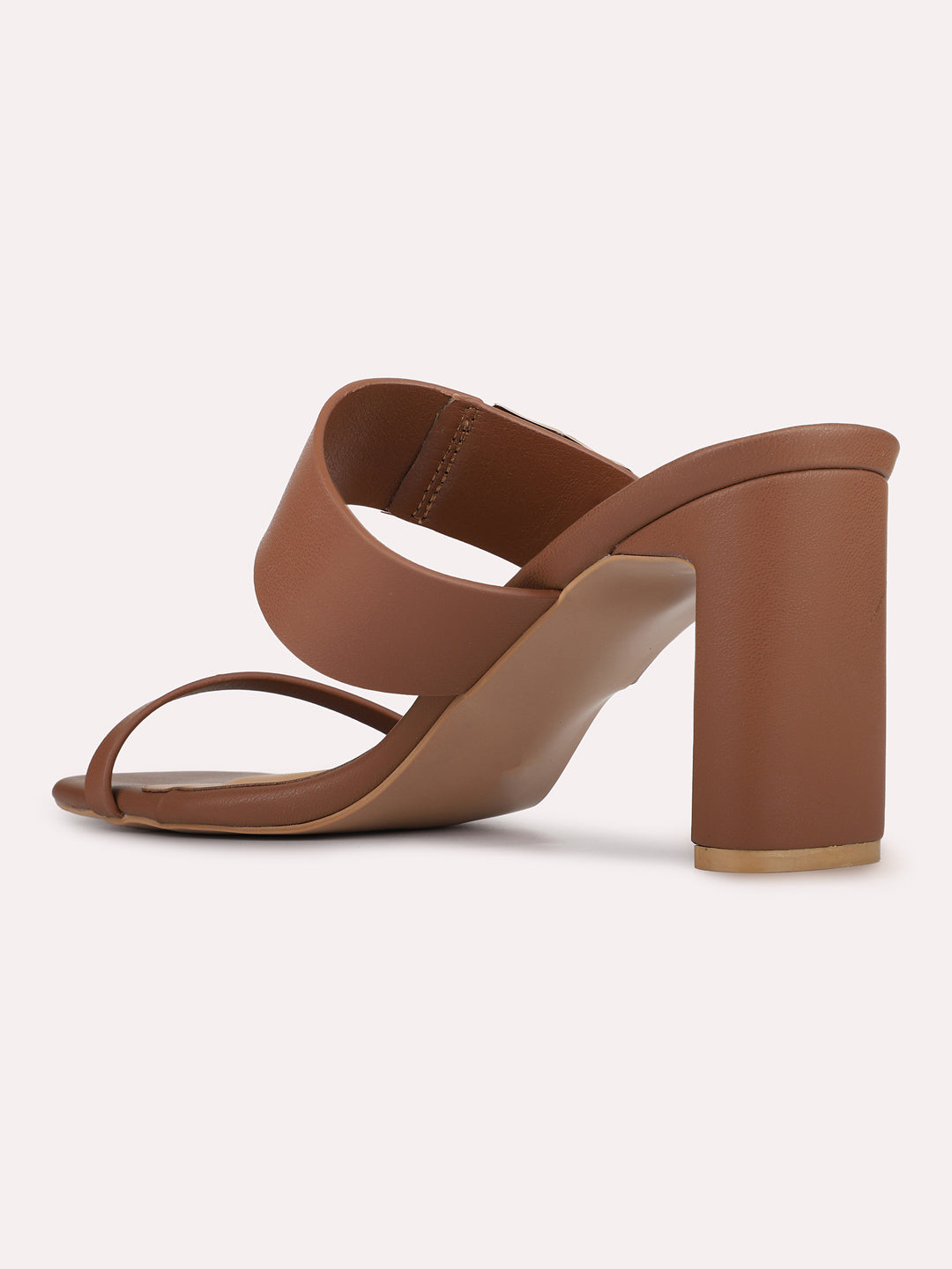 Womens Tan Party Wear Embroidered Square Toe Block Heels