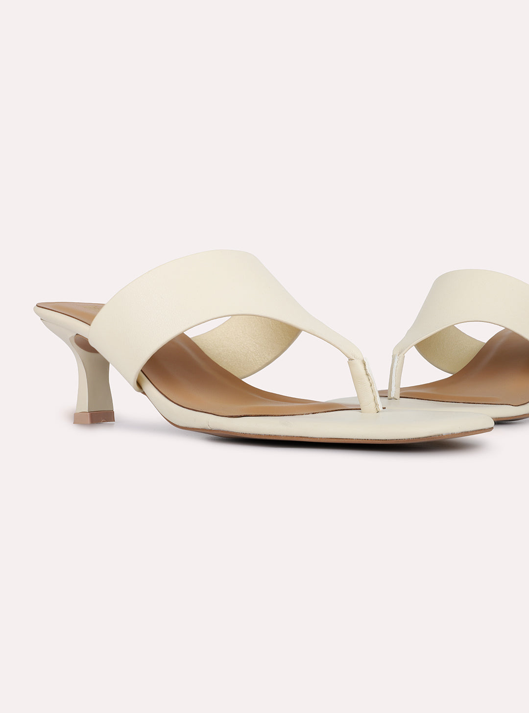 Womens Cream Casual Solid Round Toe Kitten Heels