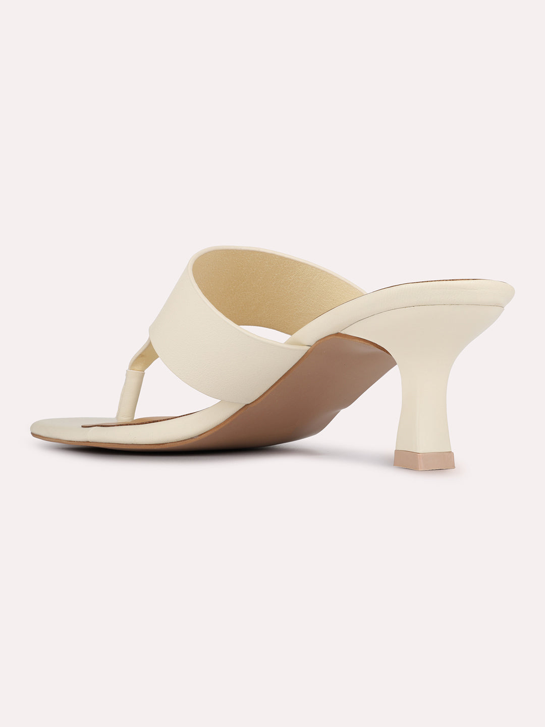 Womens Cream Casual Solid Round Toe Kitten Heels