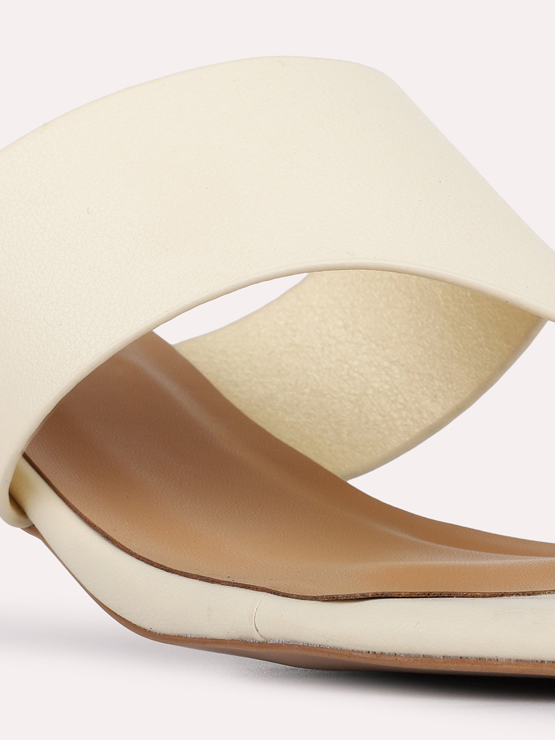Womens Cream Casual Solid Round Toe Kitten Heels